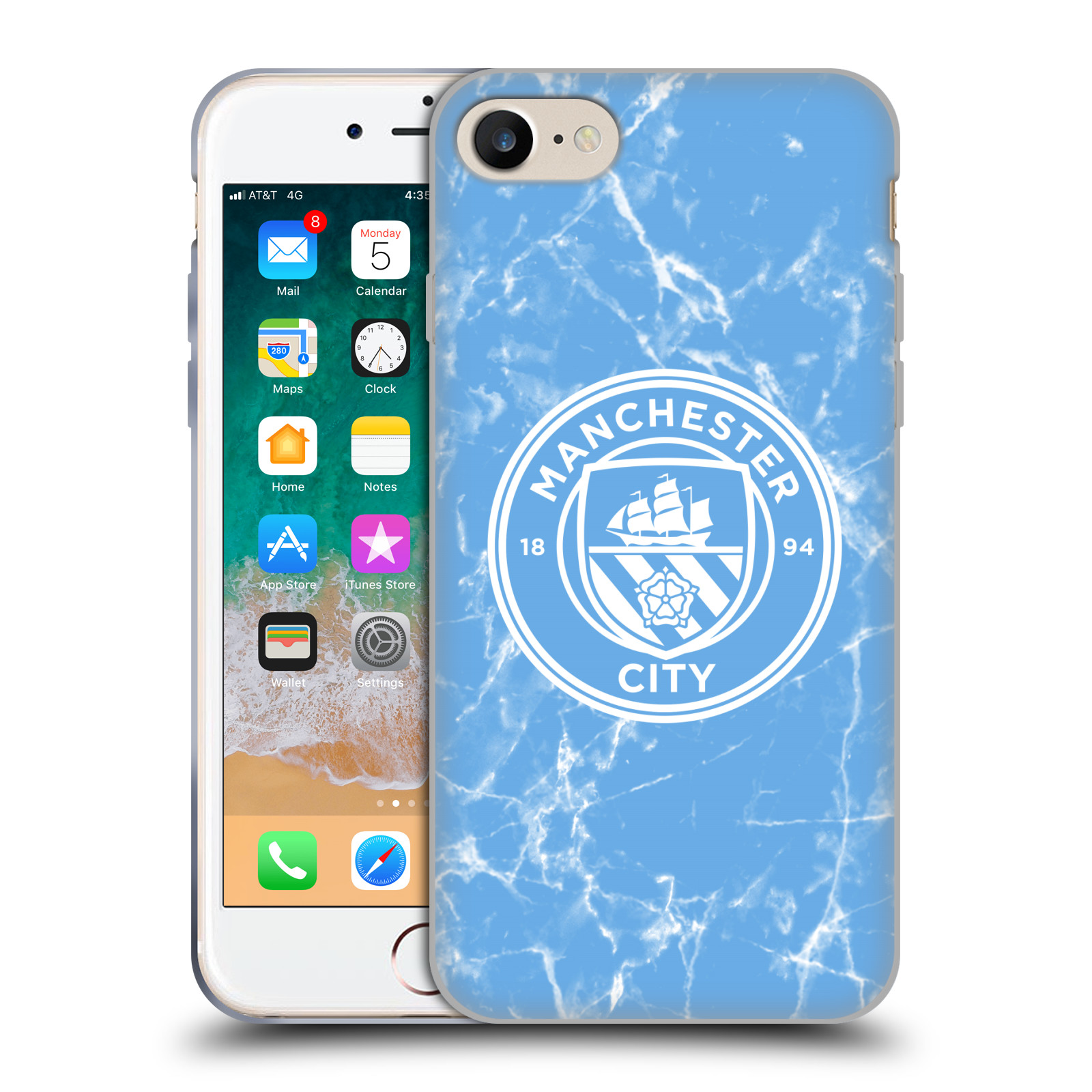 HEAD CASE silikonový obal na mobil Apple Iphone 7 Fotbalový klub Manchester City modrý mramor