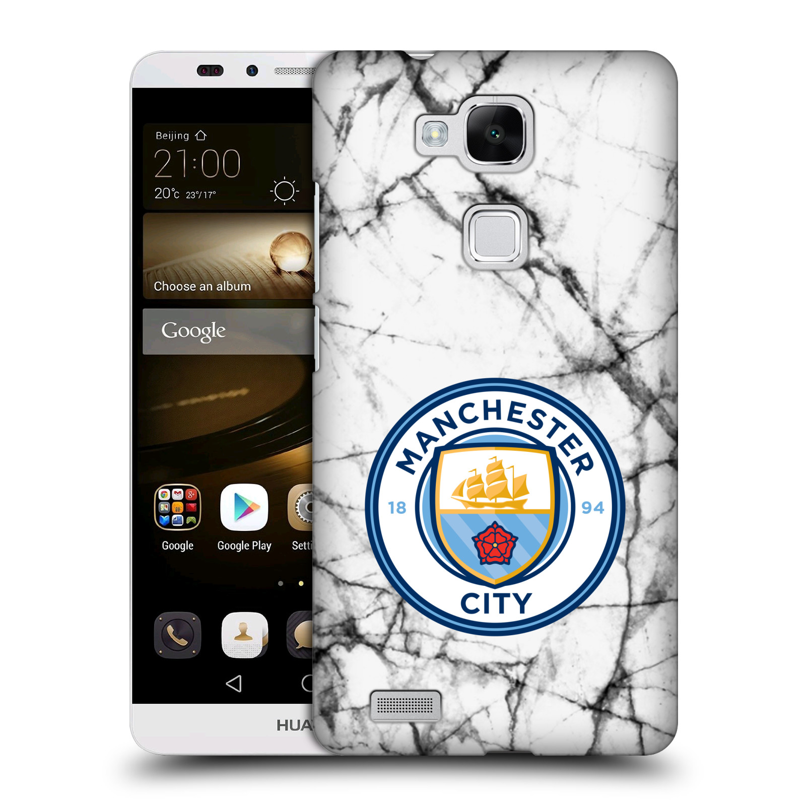 HEAD CASE plastový obal na mobil Huawei Mate 7 Fotbalový klub Manchester City bílý mramor