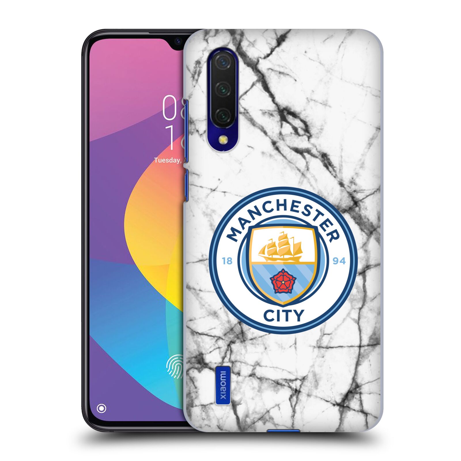 Zadní kryt na mobil Xiaomi MI 9 LITE Fotbalový klub Manchester City bílý mramor