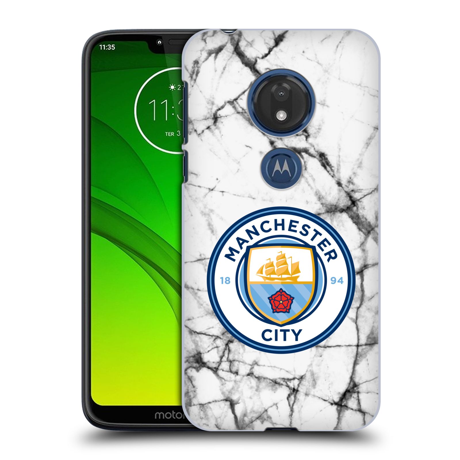 Pouzdro na mobil Motorola Moto G7 Play Fotbalový klub Manchester City bílý mramor