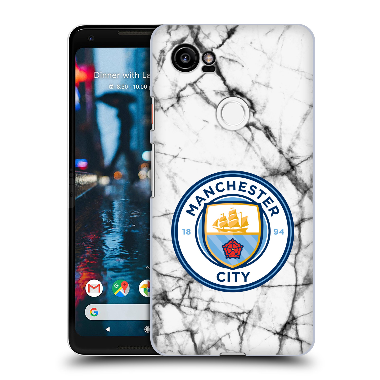 HEAD CASE plastový obal na mobil Google Pixel 2 XL Fotbalový klub Manchester City bílý mramor