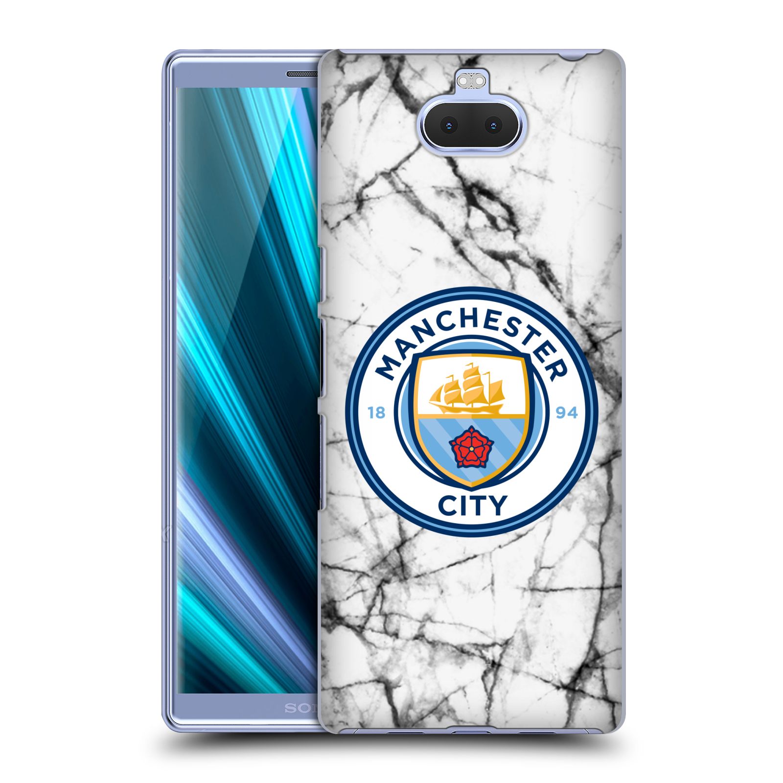 Pouzdro na mobil Sony Xperia 10 - Head Case - Fotbalový klub Manchester City bílý mramor