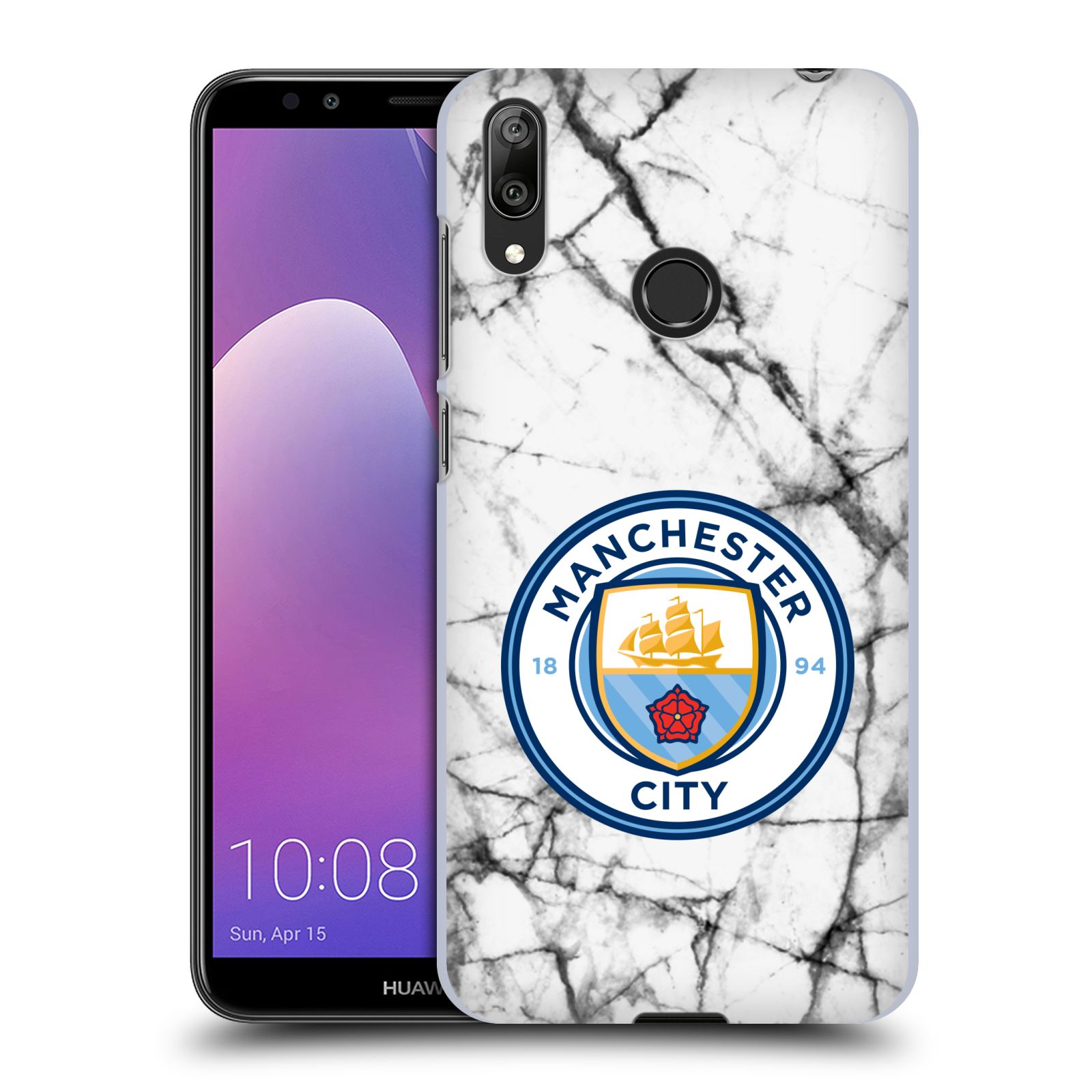 Pouzdro na mobil Huawei Y7 2019 - Head Case - Fotbalový klub Manchester City bílý mramor