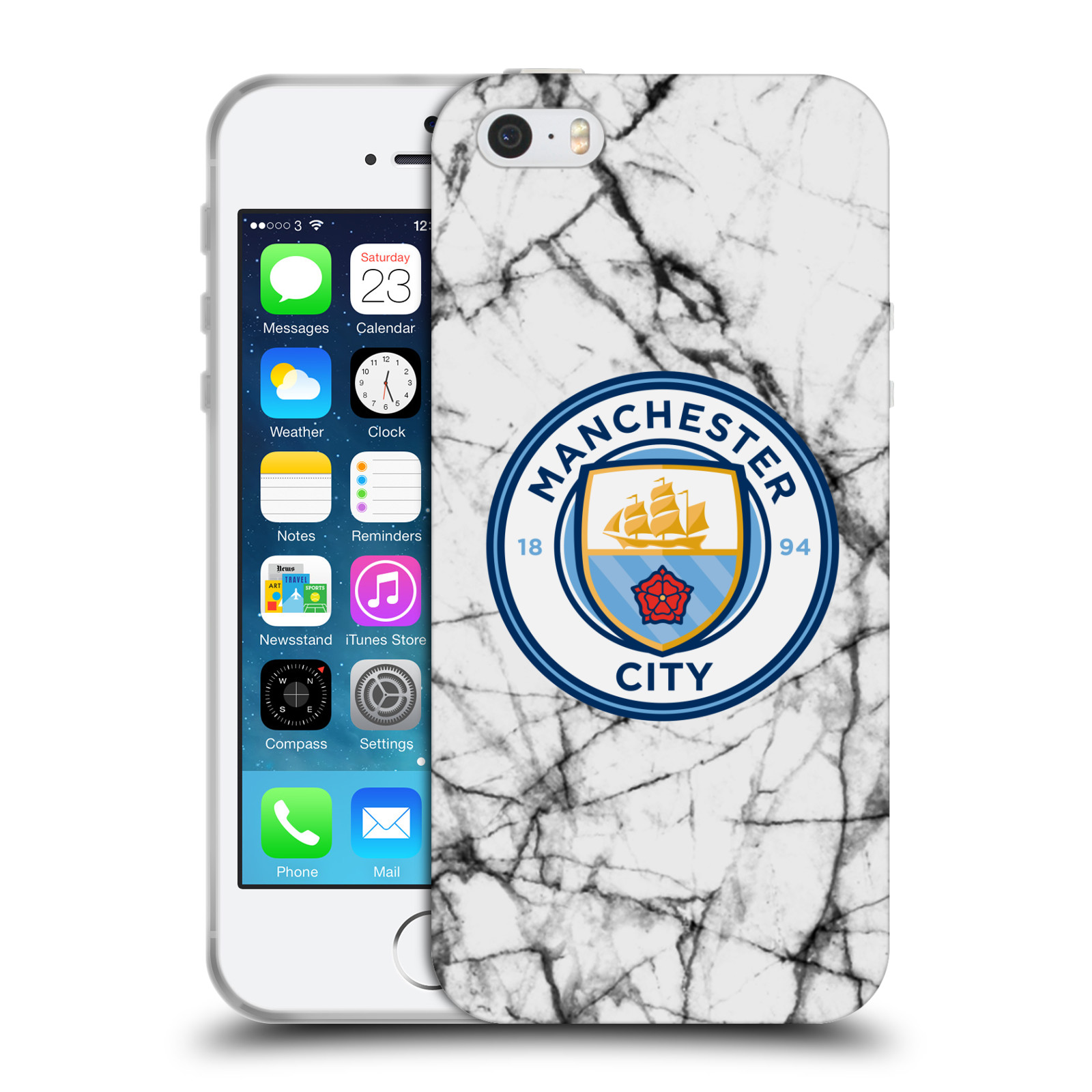 HEAD CASE silikonový obal na mobil Apple Iphone 5/5S Fotbalový klub Manchester City bílý mramor