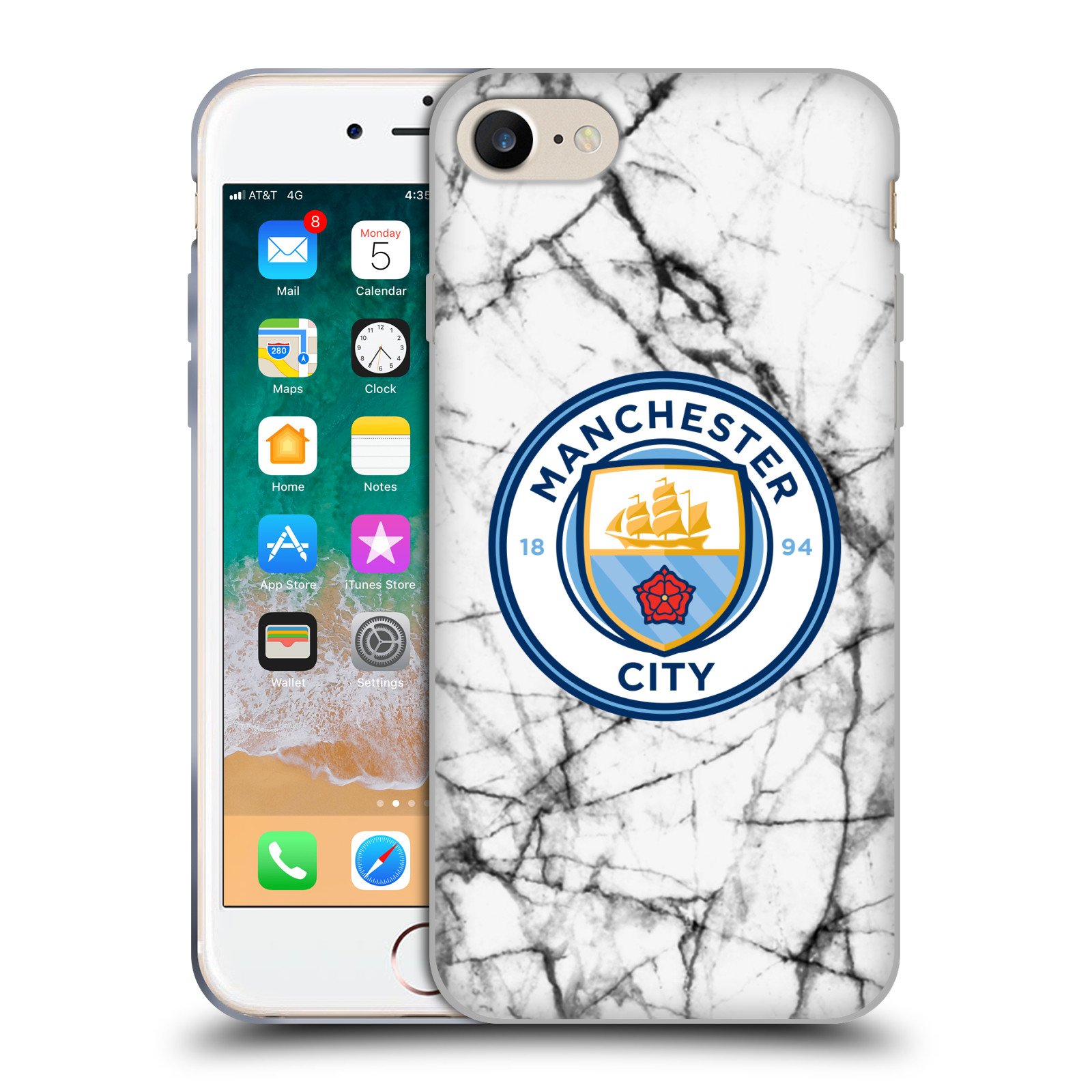 HEAD CASE silikonový obal na mobil Apple Iphone 8 Fotbalový klub Manchester City bílý mramor
