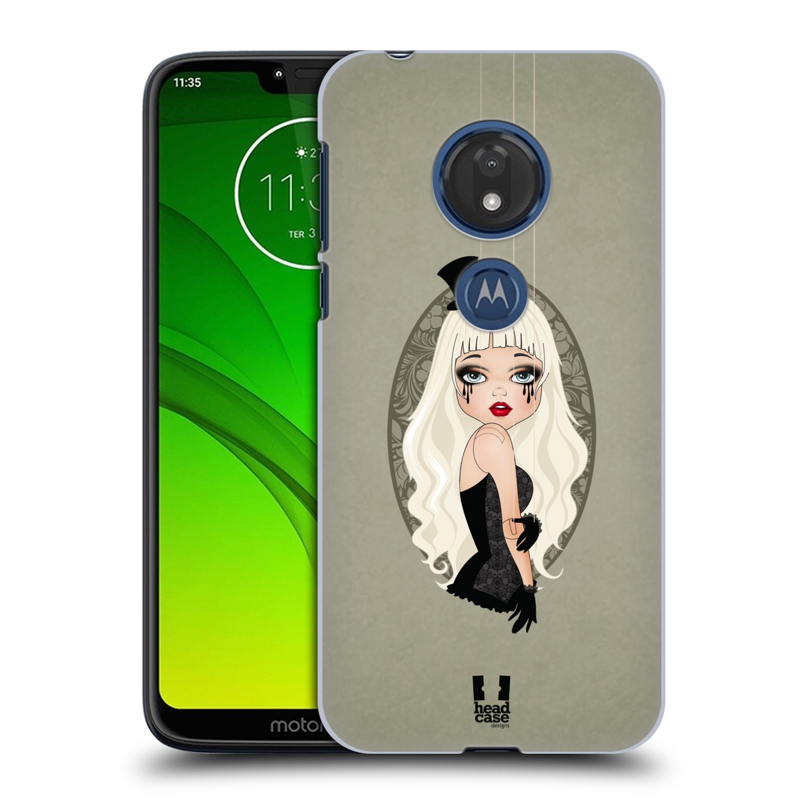 Pouzdro na mobil Motorola Moto G7 Play vzor Marioneta panenka KLAUDIE ZELENÁ