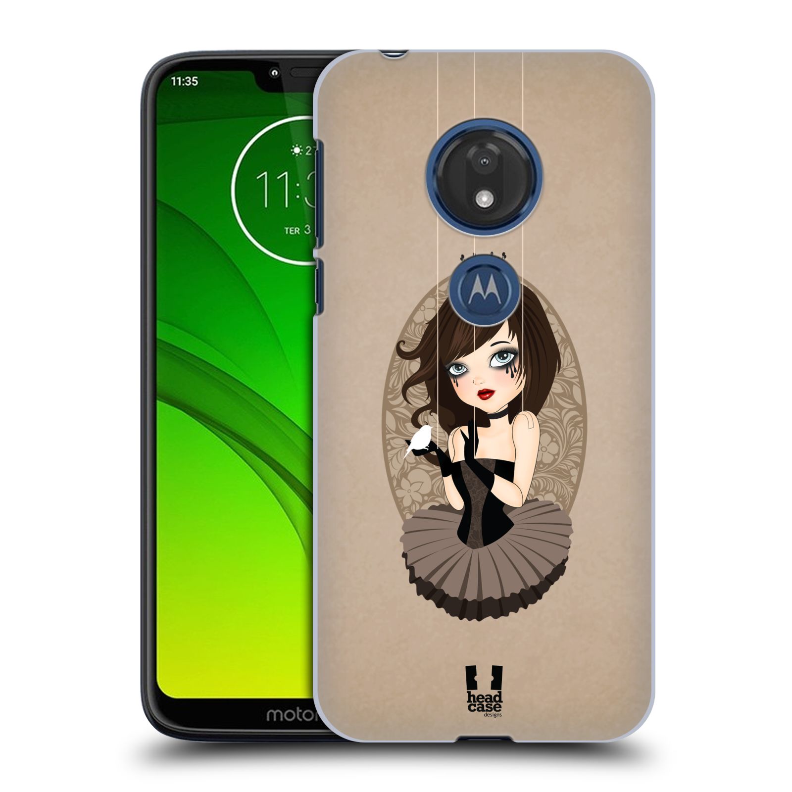 Pouzdro na mobil Motorola Moto G7 Play vzor Marioneta panenka SERAFÍNA HNĚDÁ