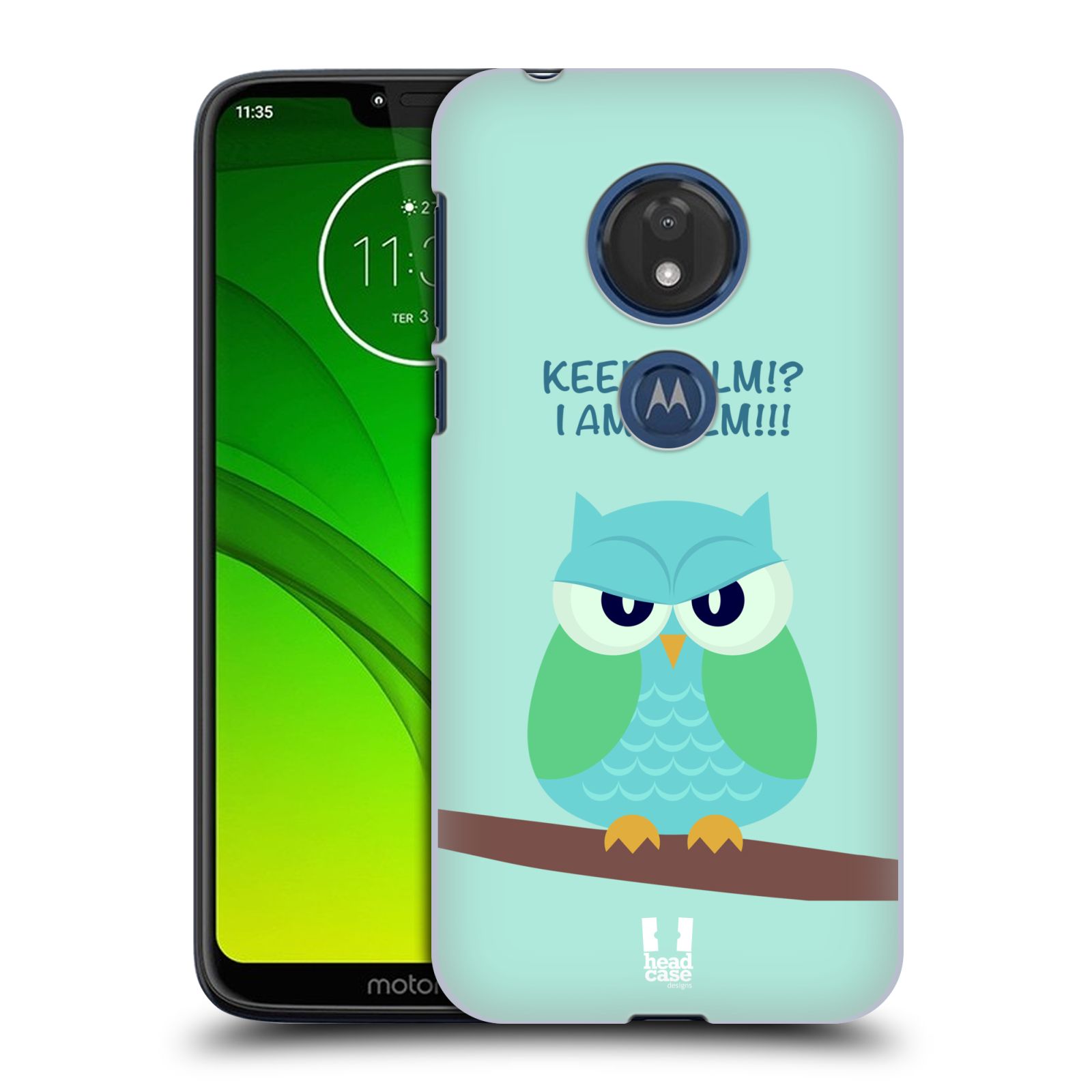Pouzdro na mobil Motorola Moto G7 Play vzor Velká sovička na větvi ZELENÁ 2
