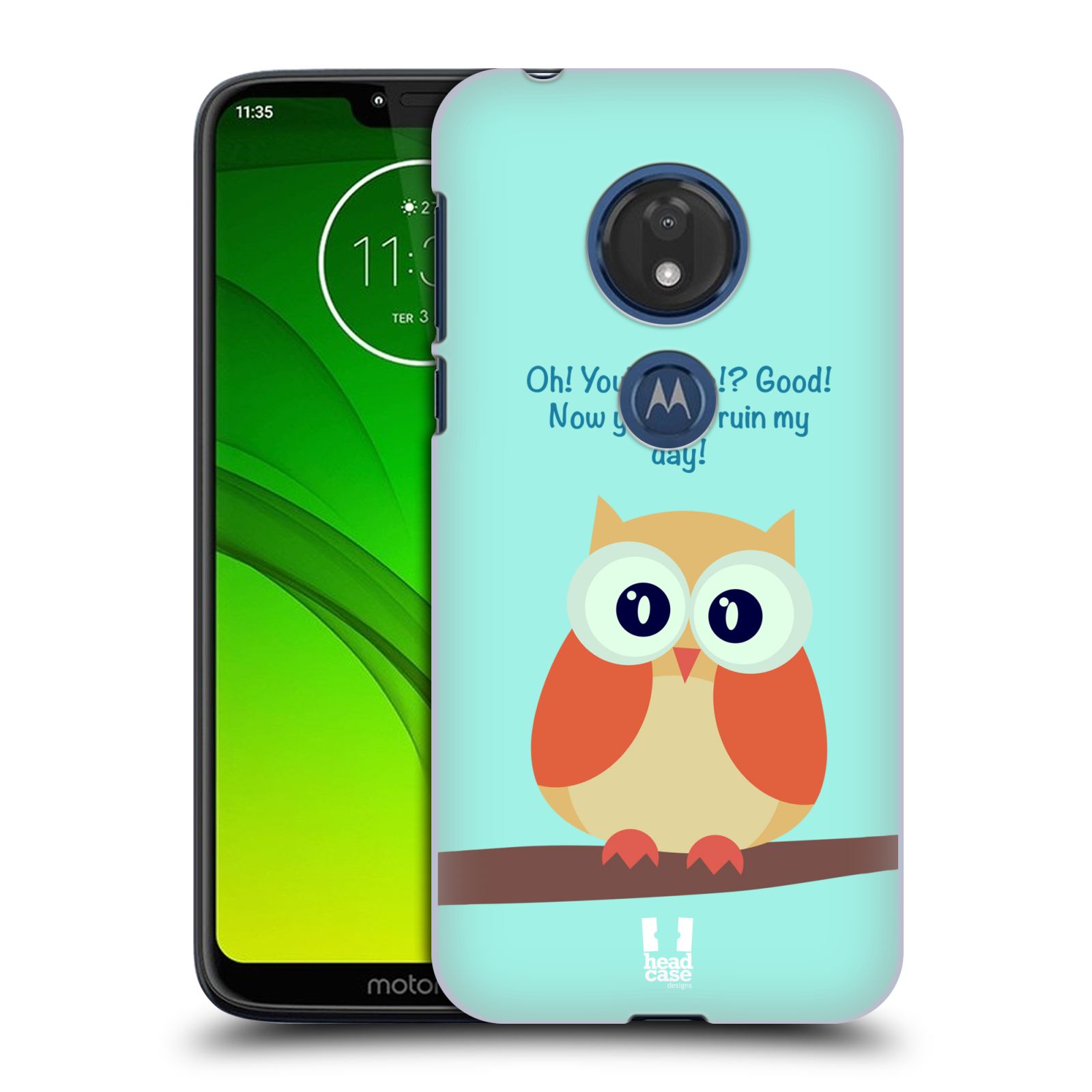 Pouzdro na mobil Motorola Moto G7 Play vzor Velká sovička na větvi ORANŽOVÁ