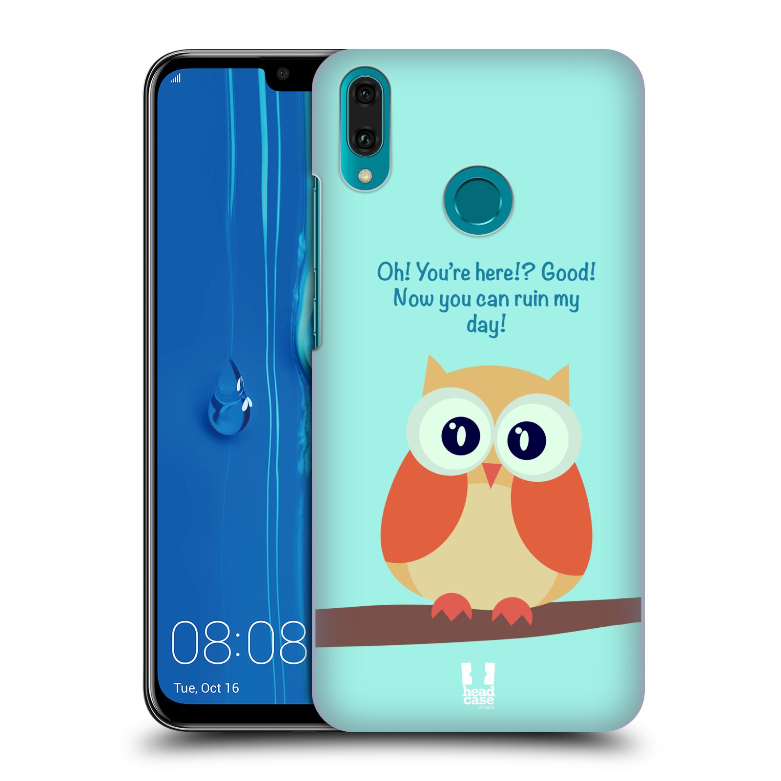 Pouzdro na mobil Huawei Y9 2019 - HEAD CASE - vzor Velká sovička na větvi ORANŽOVÁ