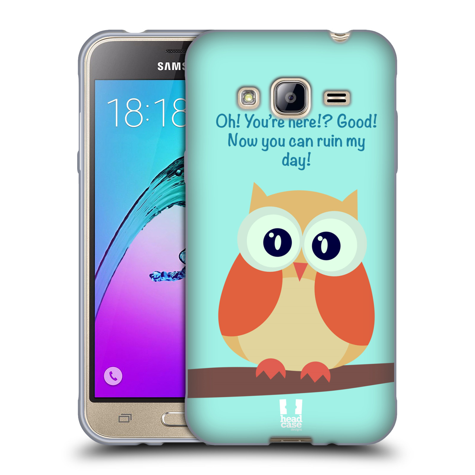 HEAD CASE silikonový obal na mobil Samsung Galaxy J3, J3 2016 vzor Velká sovička na větvi ORANŽOVÁ