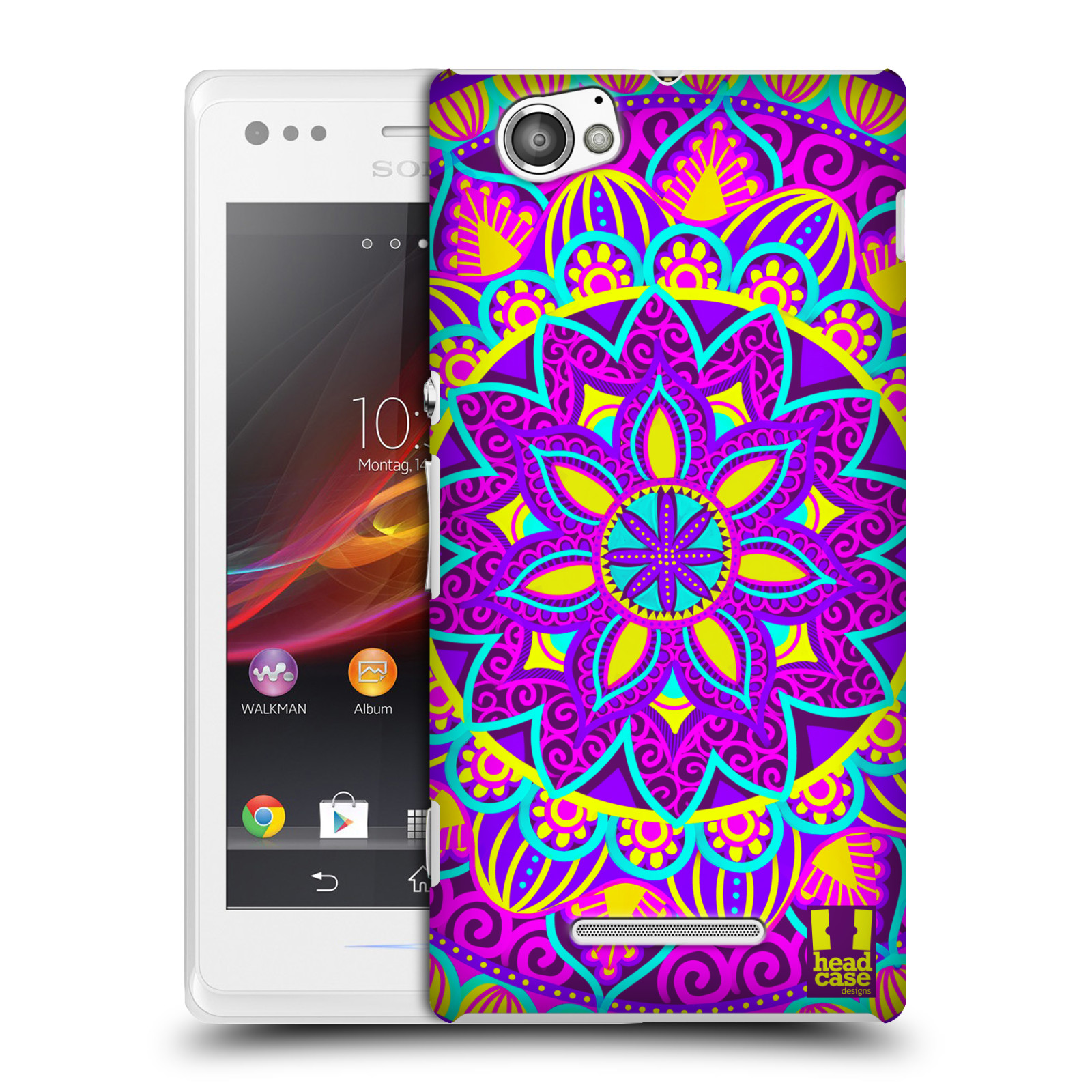 HEAD CASE plastový obal na mobil Sony Xperia M vzor Indie Mandala květinový motiv FIALOVÁ KVĚTINA