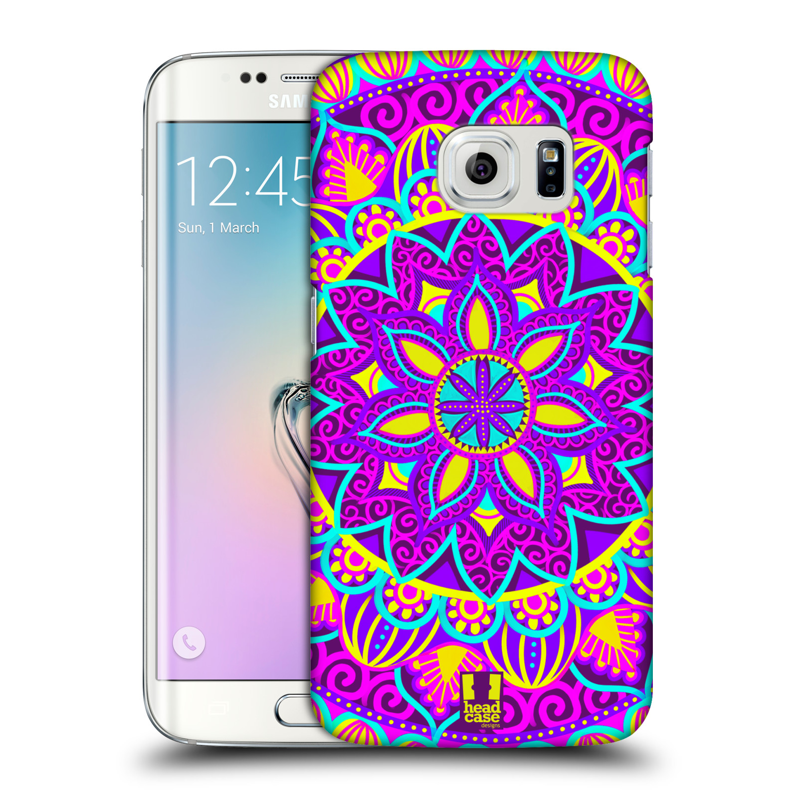 HEAD CASE plastový obal na mobil SAMSUNG Galaxy S6 EDGE (G9250, G925, G925F) vzor Indie Mandala květinový motiv FIALOVÁ KVĚTINA