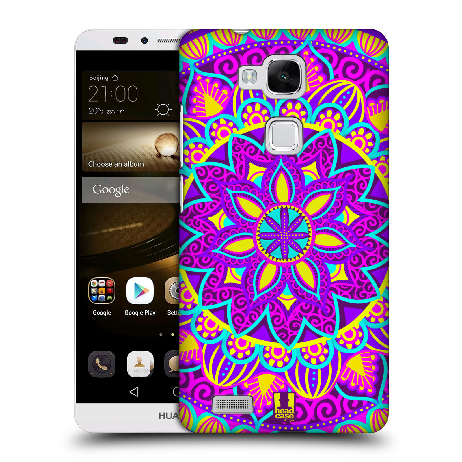 HEAD CASE plastový obal na mobil Huawei Mate 7 vzor Indie Mandala květinový motiv FIALOVÁ KVĚTINA