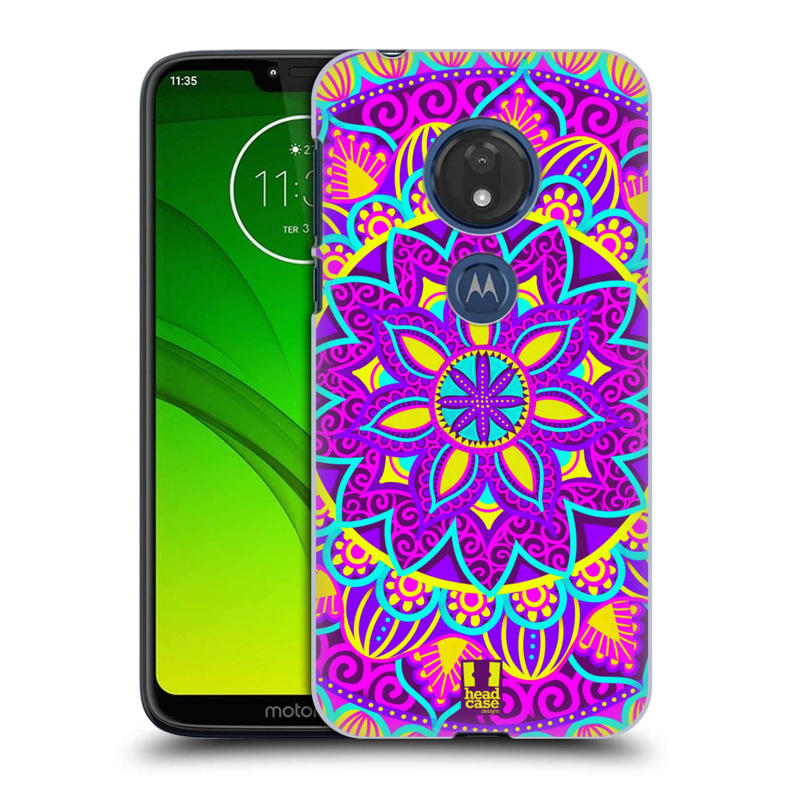 Pouzdro na mobil Motorola Moto G7 Play vzor Indie Mandala květinový motiv FIALOVÁ KVĚTINA