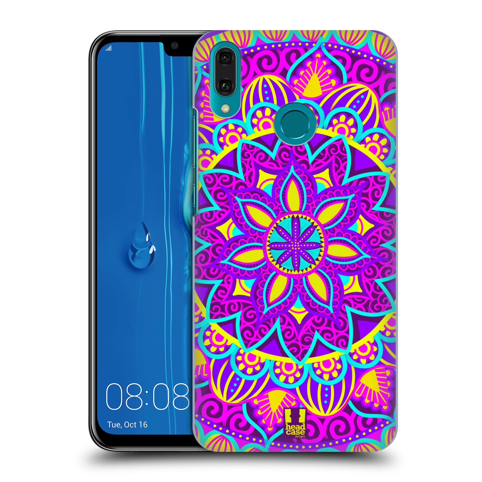 Pouzdro na mobil Huawei Y9 2019 - HEAD CASE - vzor Indie Mandala květinový motiv FIALOVÁ KVĚTINA