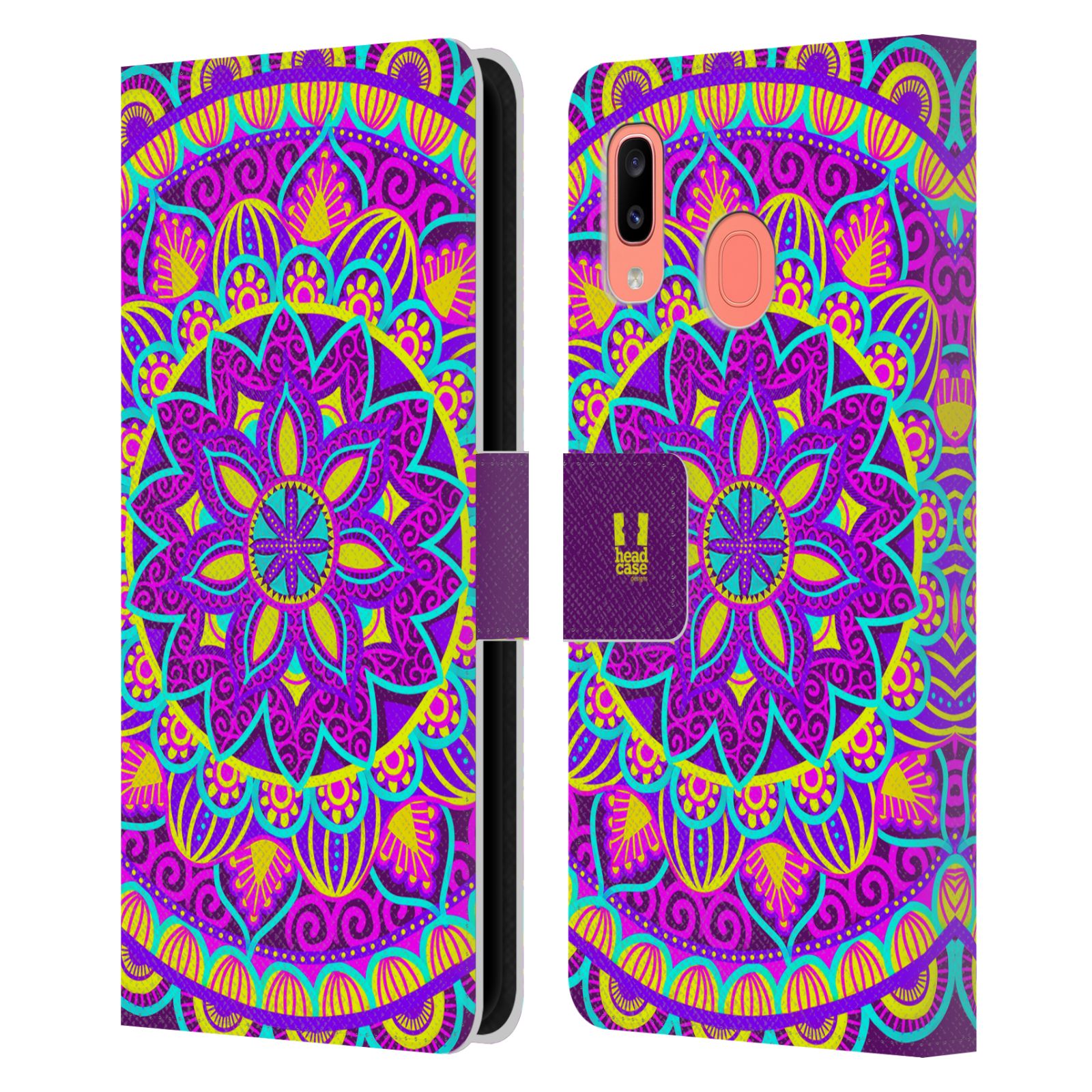 Pouzdro na mobil Samsung Galaxy A20 květinová mandala barevná fialová