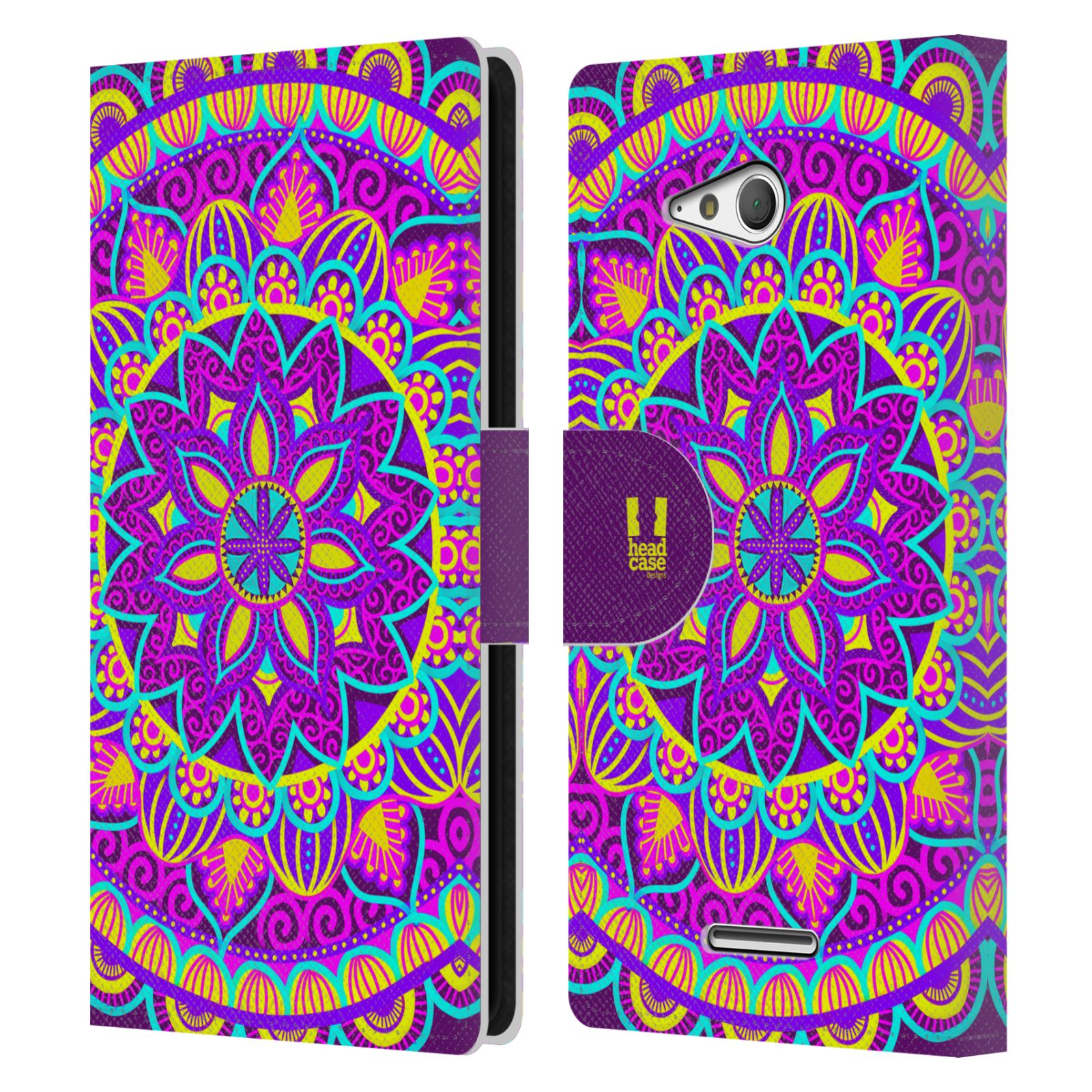 HEAD CASE Flipové pouzdro pro mobil SONY XPERIA E4g květinová mandala barevná fialová