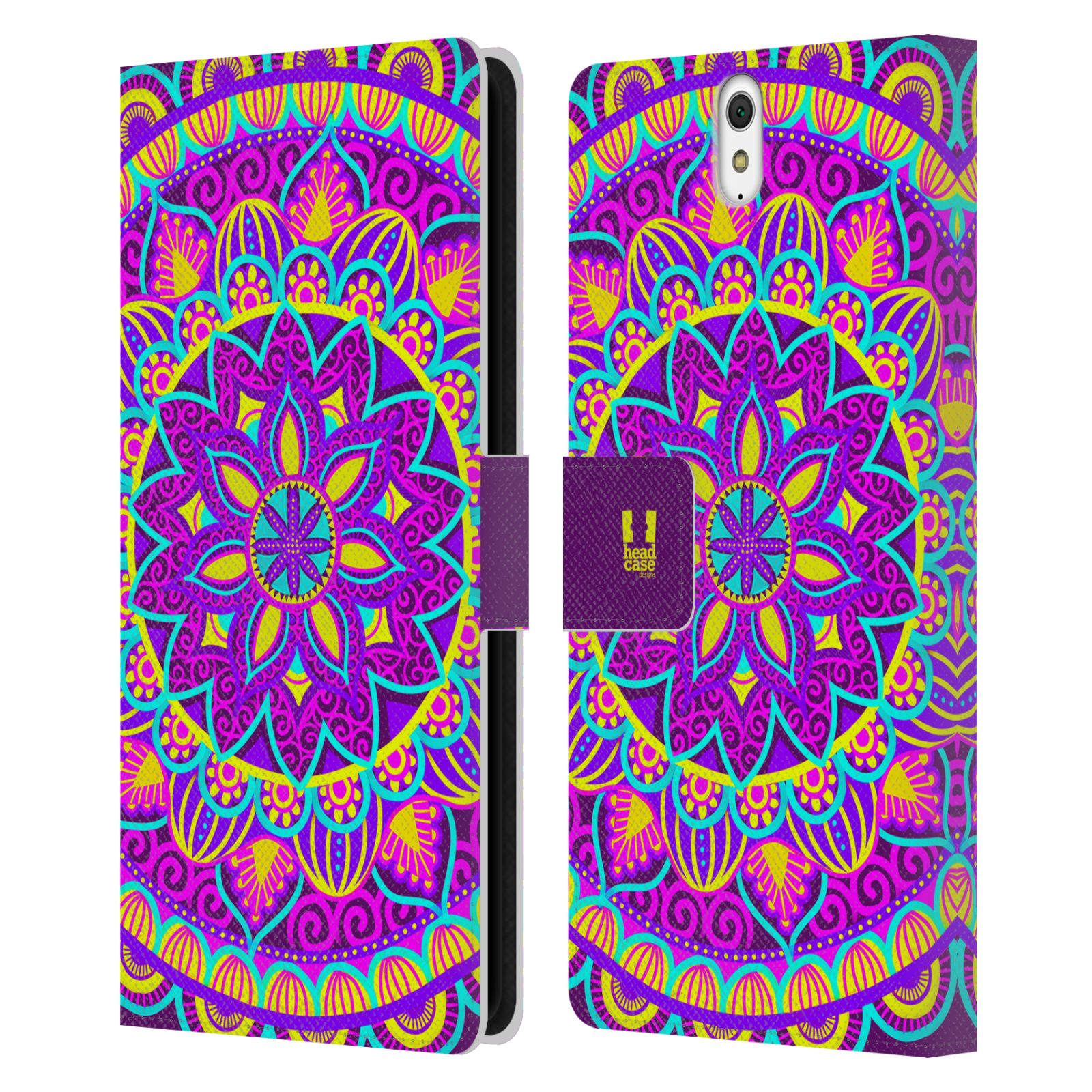 HEAD CASE Flipové pouzdro pro mobil SONY XPERIA C5 Ultra květinová mandala barevná fialová