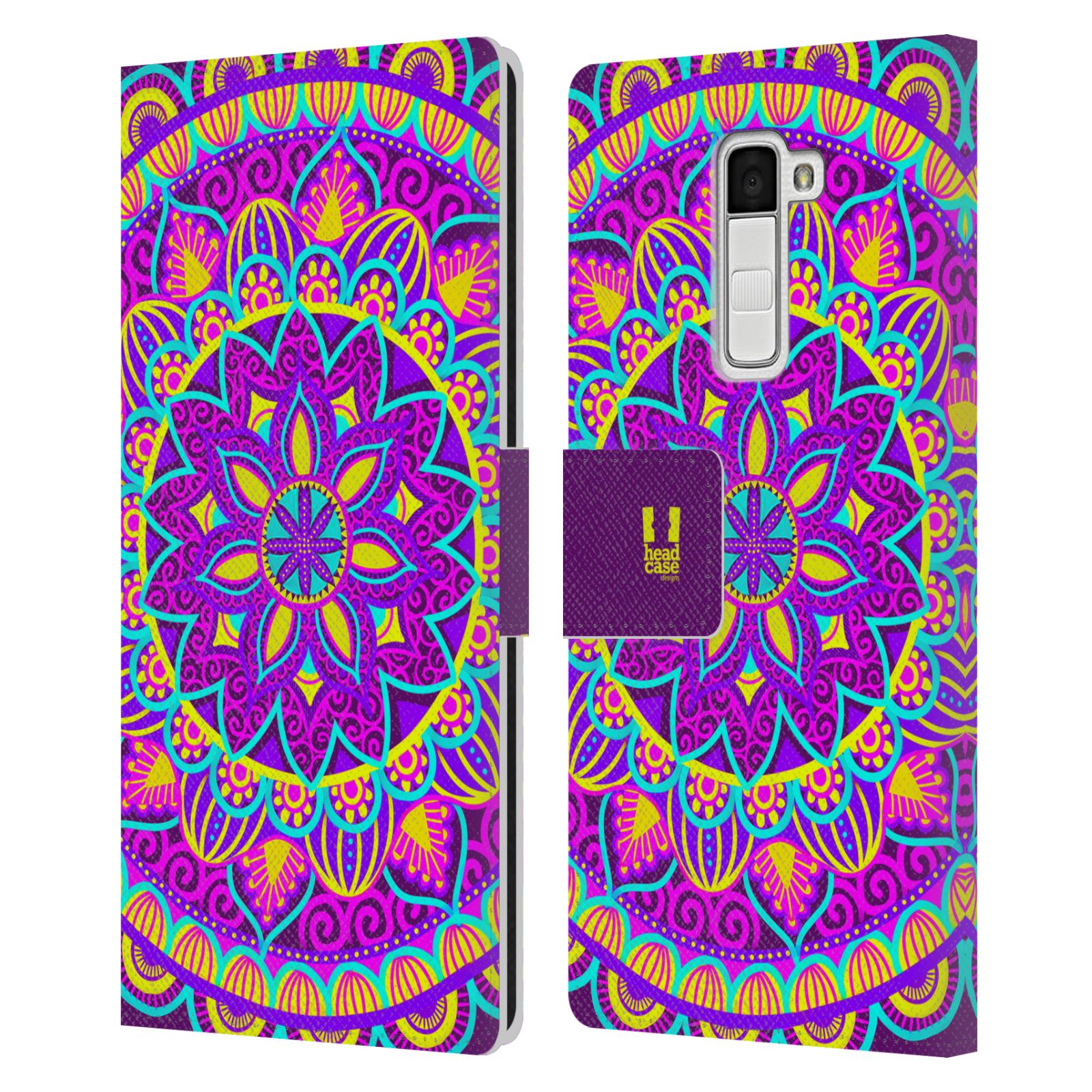 HEAD CASE Flipové pouzdro pro mobil LG K10 květinová mandala barevná fialová