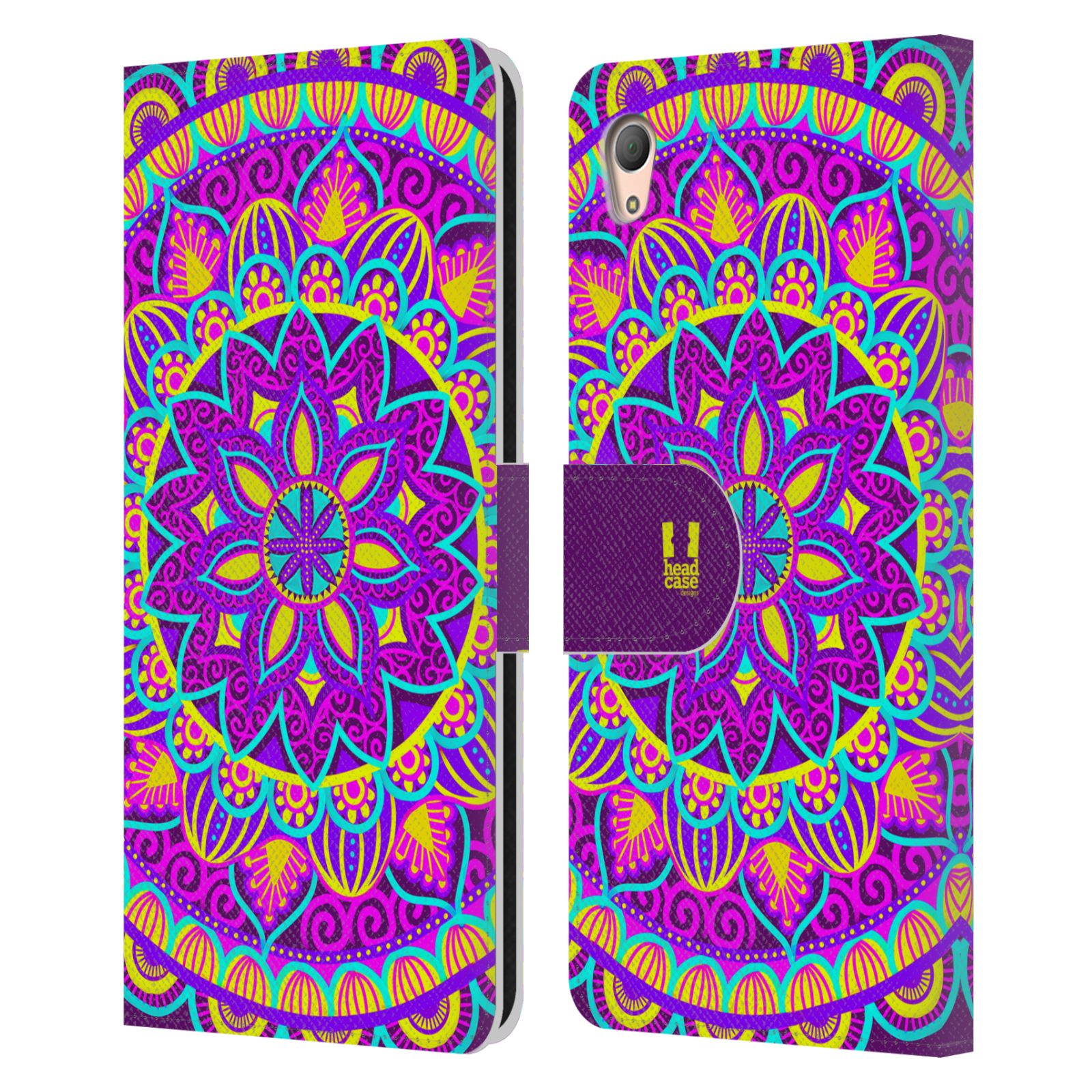 HEAD CASE Flipové pouzdro pro mobil SONY XPERIA Z3+ (PLUS) květinová mandala barevná fialová