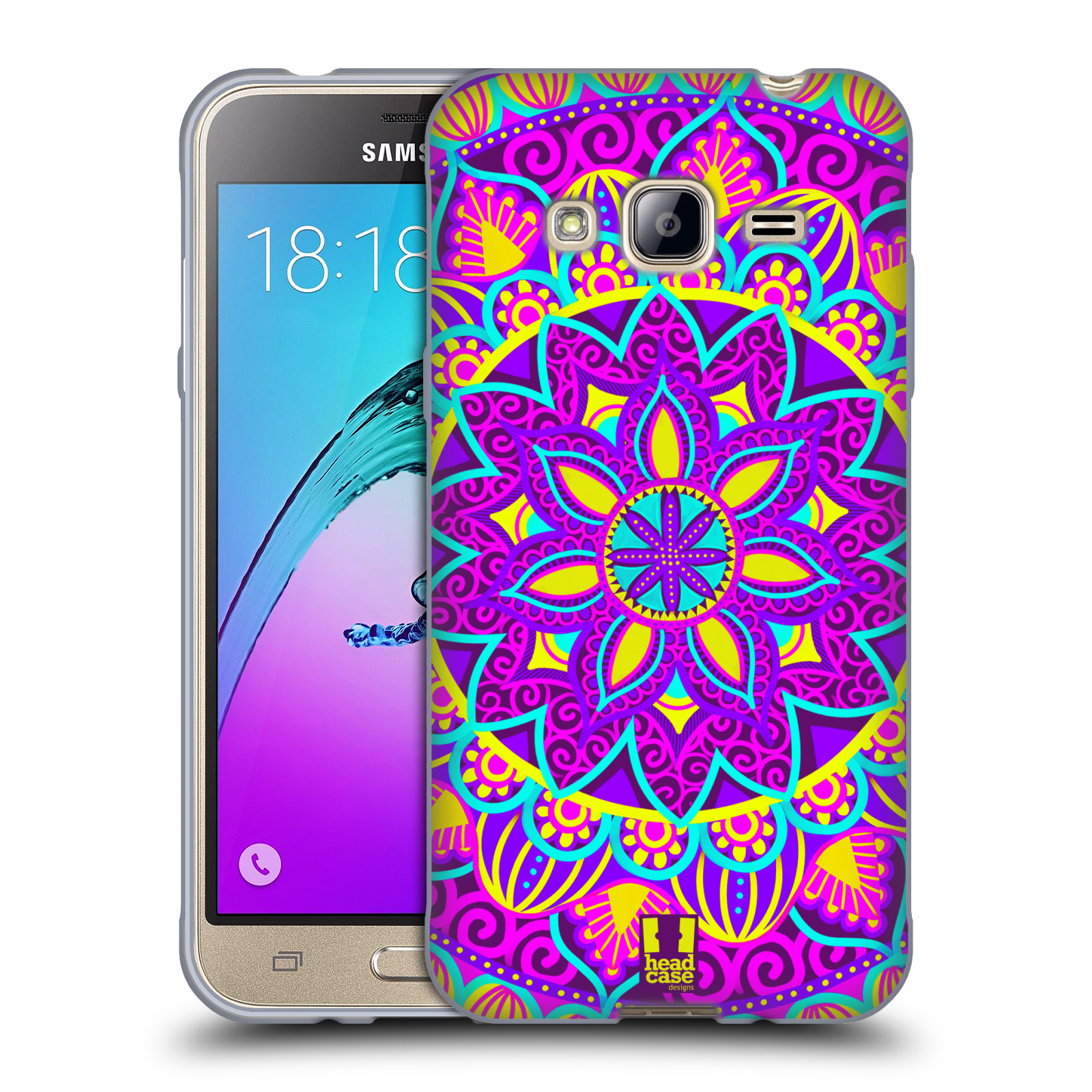 HEAD CASE silikonový obal na mobil Samsung Galaxy J3, J3 2016 vzor Indie Mandala květinový motiv FIALOVÁ KVĚTINA