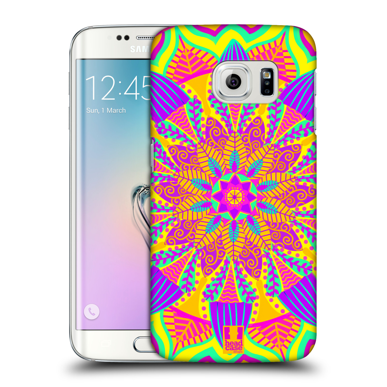 HEAD CASE plastový obal na mobil SAMSUNG Galaxy S6 EDGE (G9250, G925, G925F) vzor Indie Mandala květinový motiv VÝCHOD SLUNCE LIMETKOVÁ