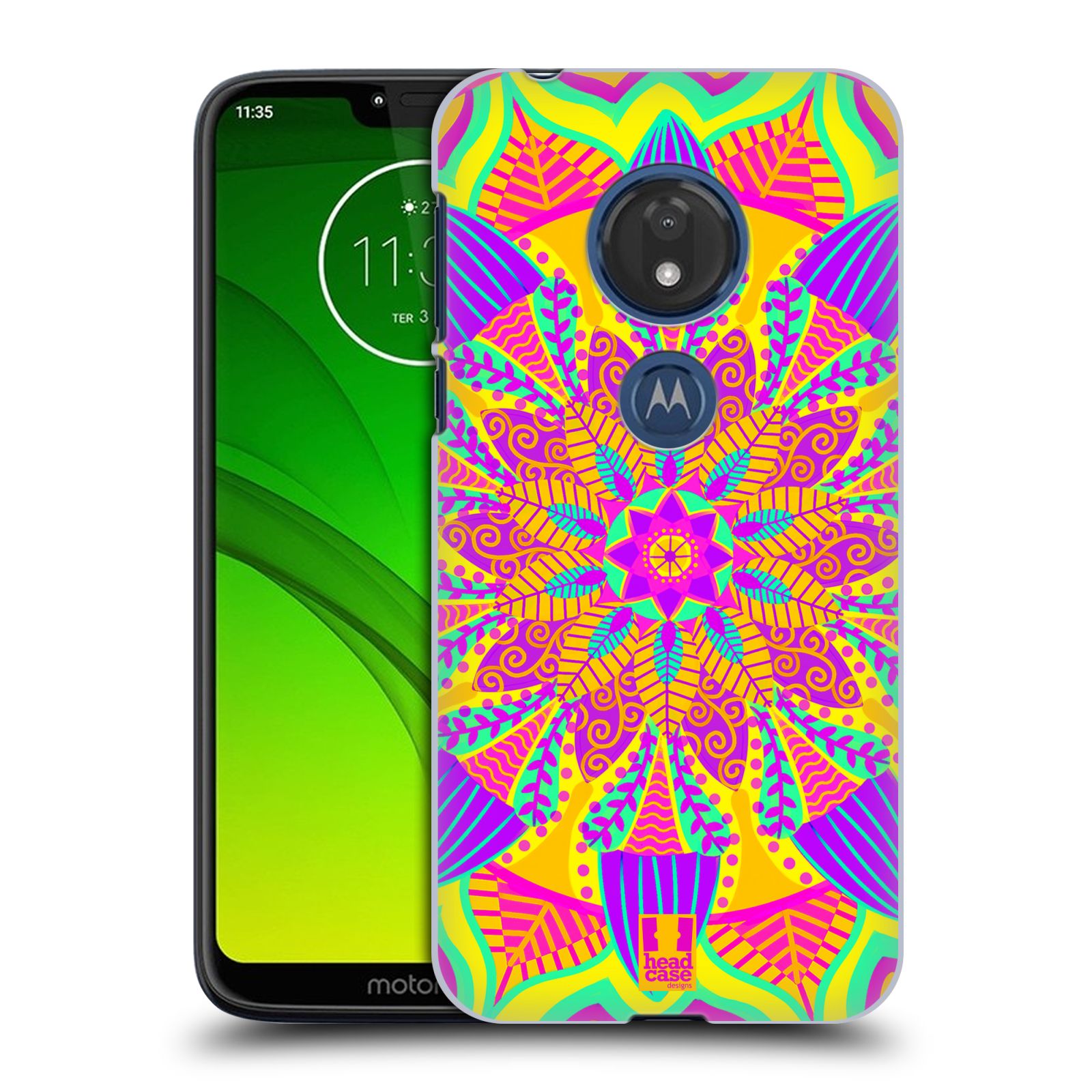Pouzdro na mobil Motorola Moto G7 Play vzor Indie Mandala květinový motiv VÝCHOD SLUNCE LIMETKOVÁ