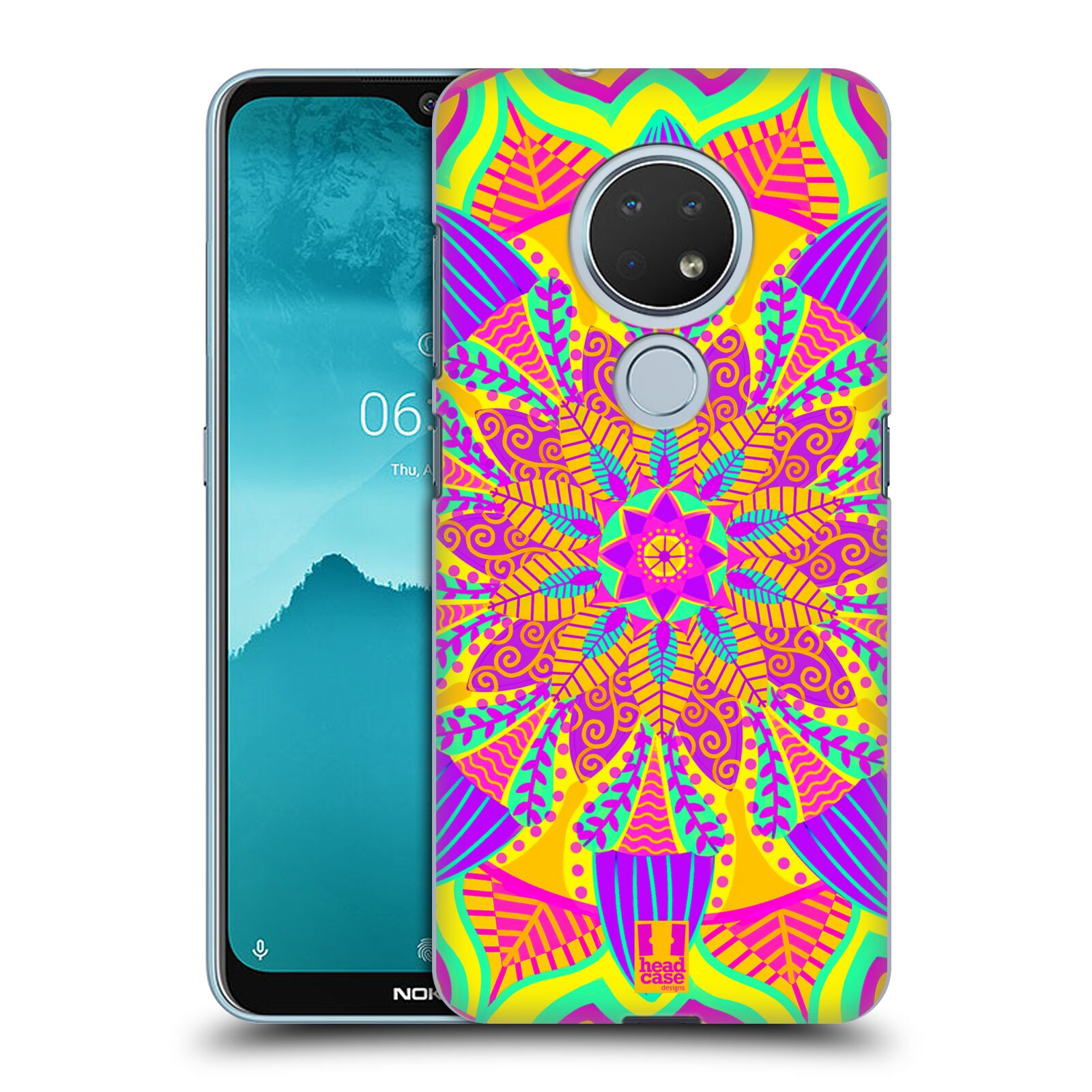 Pouzdro na mobil Nokia 6.2 - HEAD CASE - vzor Indie Mandala květinový motiv VÝCHOD SLUNCE LIMETKOVÁ