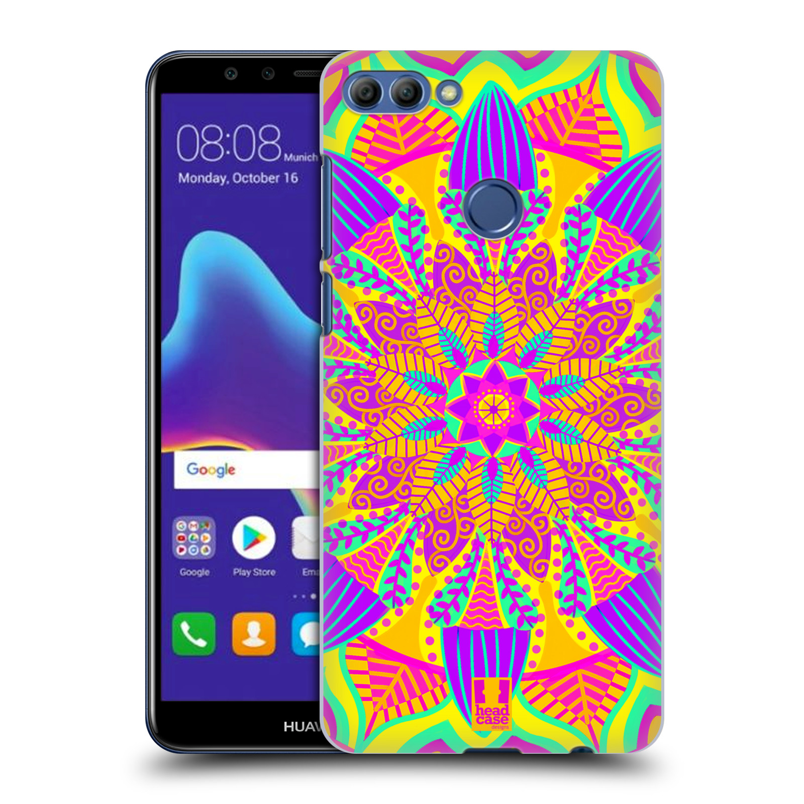 HEAD CASE plastový obal na mobil Huawei Y9 2018 vzor Indie Mandala květinový motiv VÝCHOD SLUNCE LIMETKOVÁ
