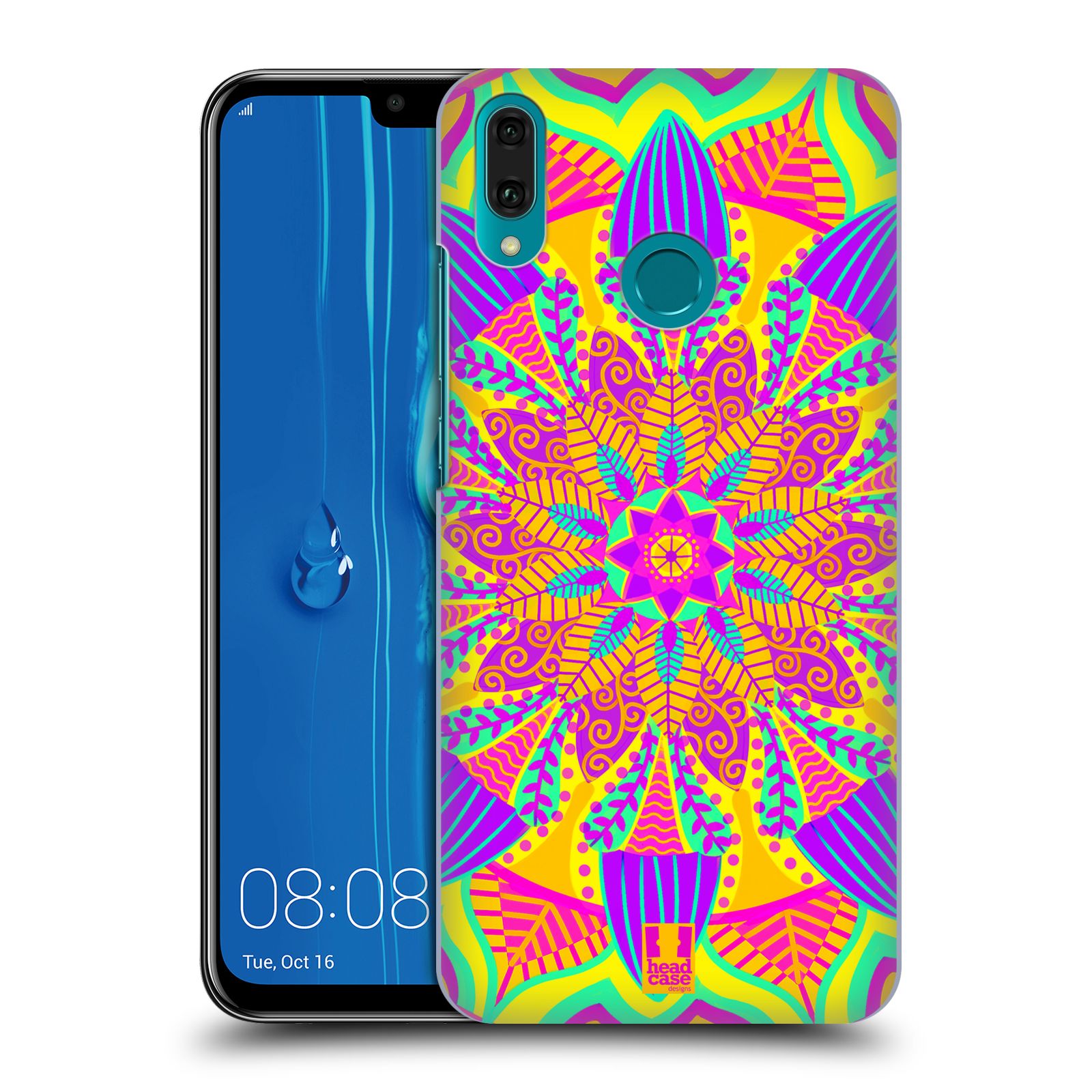 Pouzdro na mobil Huawei Y9 2019 - HEAD CASE - vzor Indie Mandala květinový motiv VÝCHOD SLUNCE LIMETKOVÁ