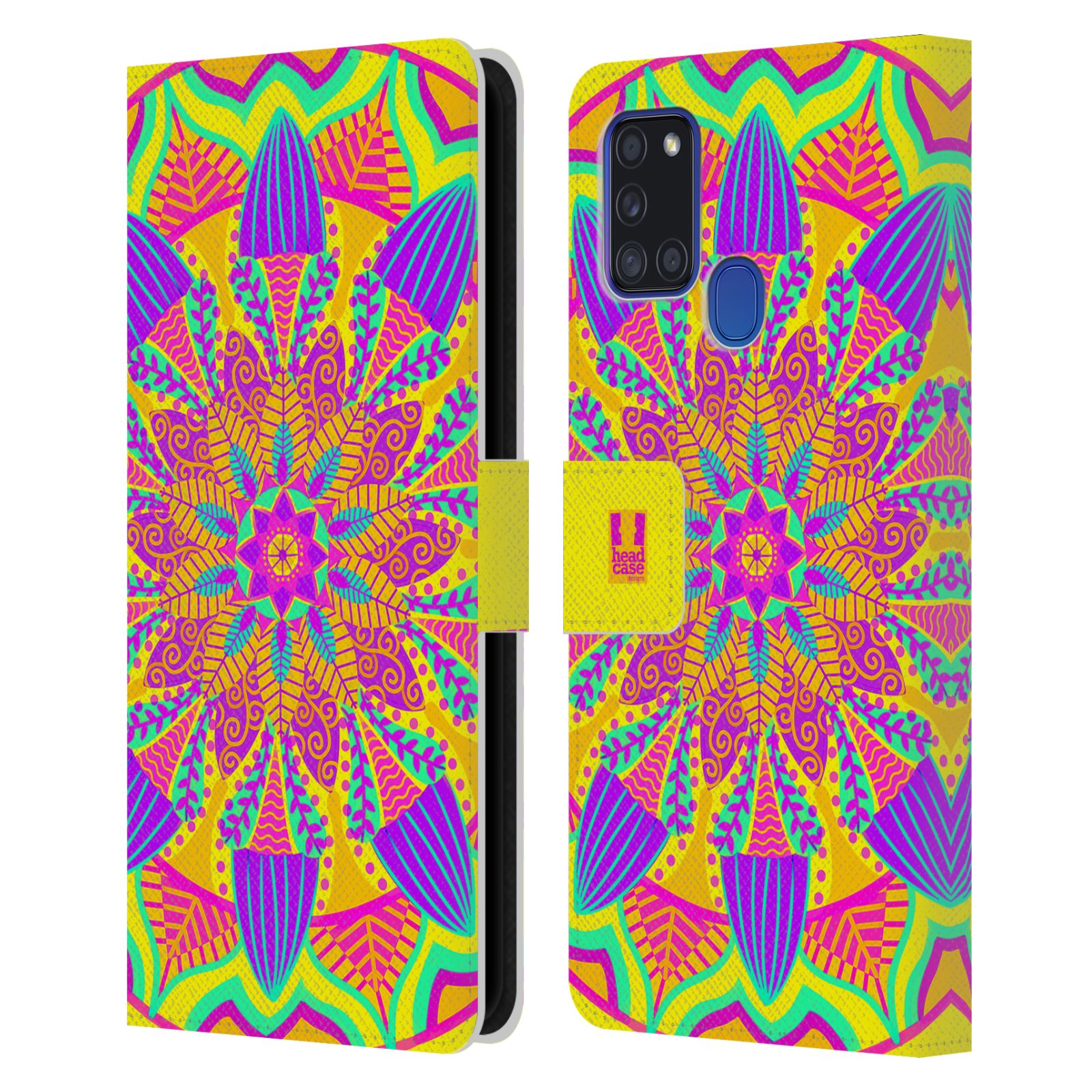 HEAD CASE Flipové pouzdro pro mobil Samsung Galaxy A21s květinová mandala barevná fialová a zelená