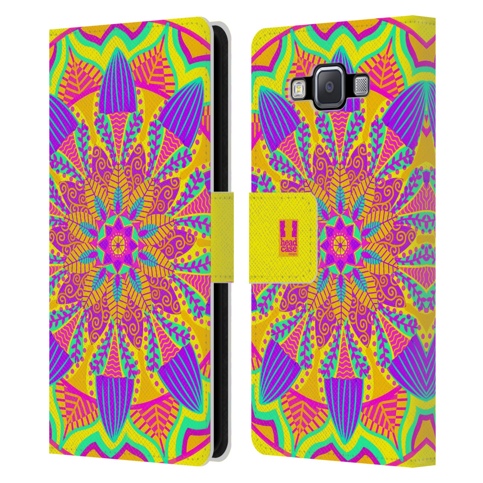 HEAD CASE Flipové pouzdro pro mobil Samsung Galaxy A5 květinová mandala barevná fialová a zelená