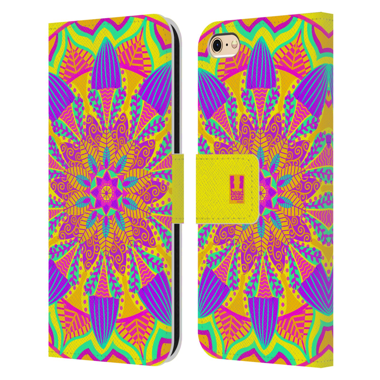HEAD CASE Flipové pouzdro pro mobil Apple Iphone 6/6s květinová mandala barevná fialová a zelená