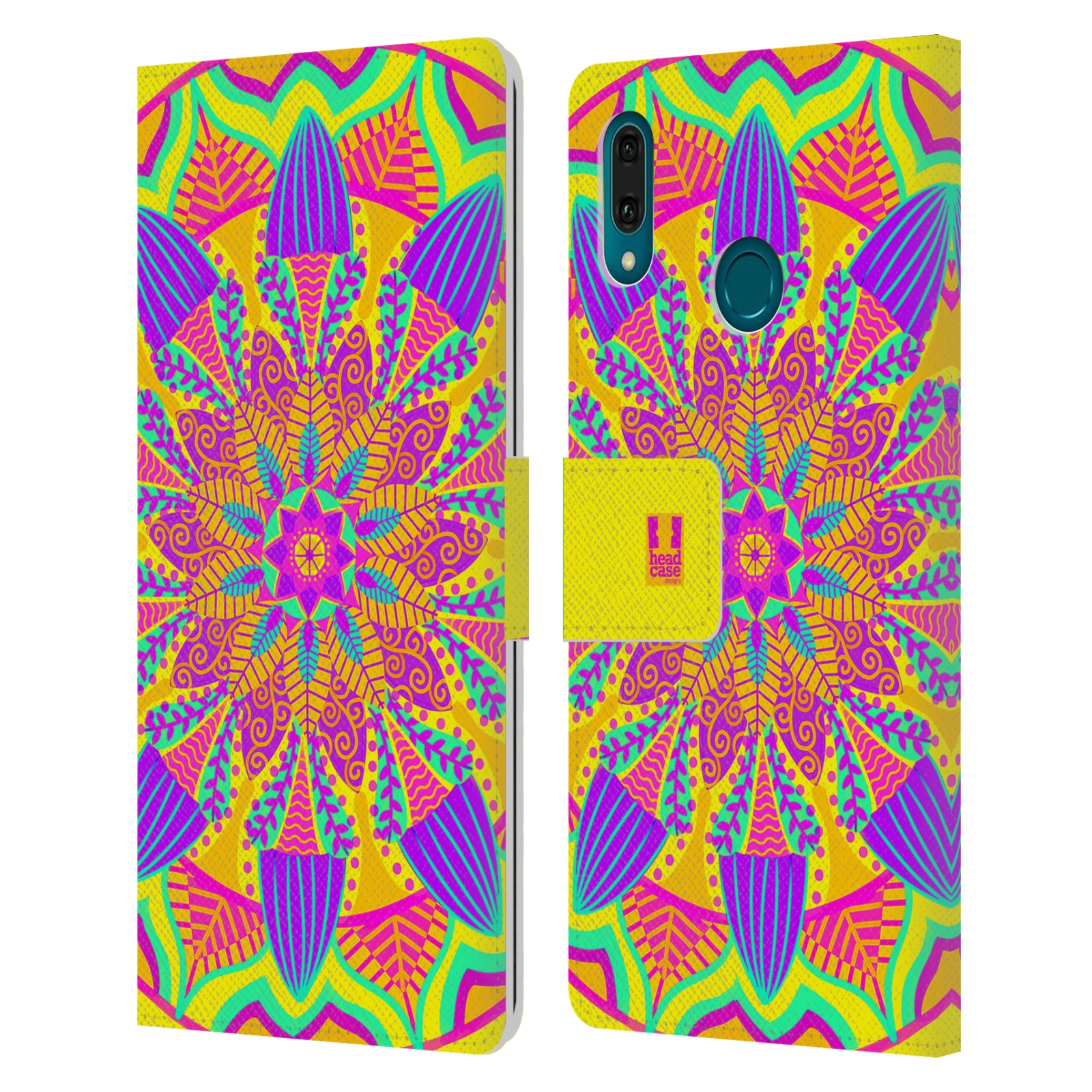 Pouzdro na mobil Huawei Y9 2019 květinová mandala barevná fialová a zelená
