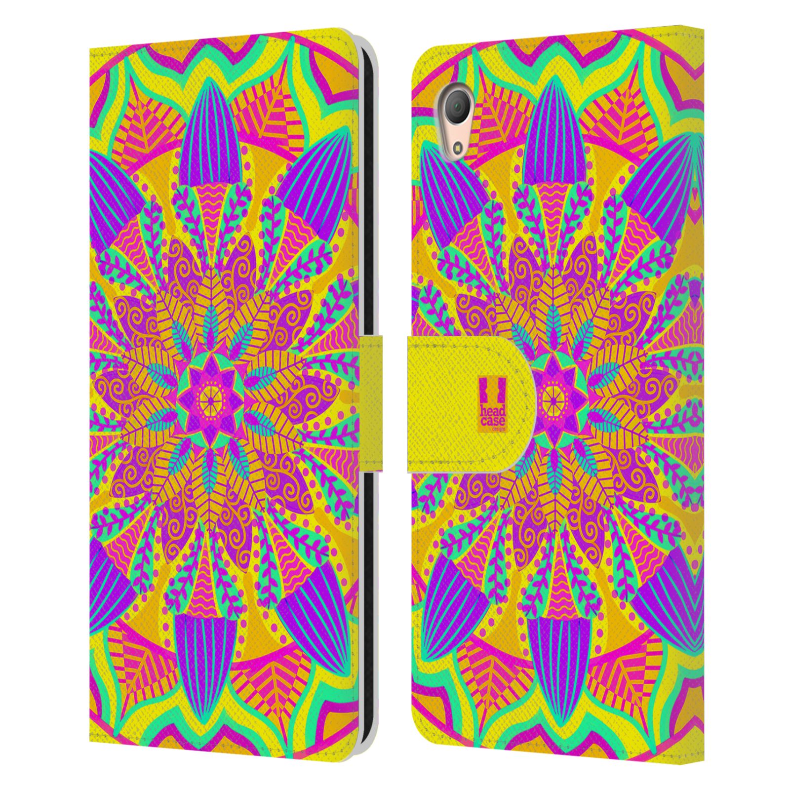HEAD CASE Flipové pouzdro pro mobil SONY XPERIA Z3+ (PLUS) květinová mandala barevná fialová a zelená
