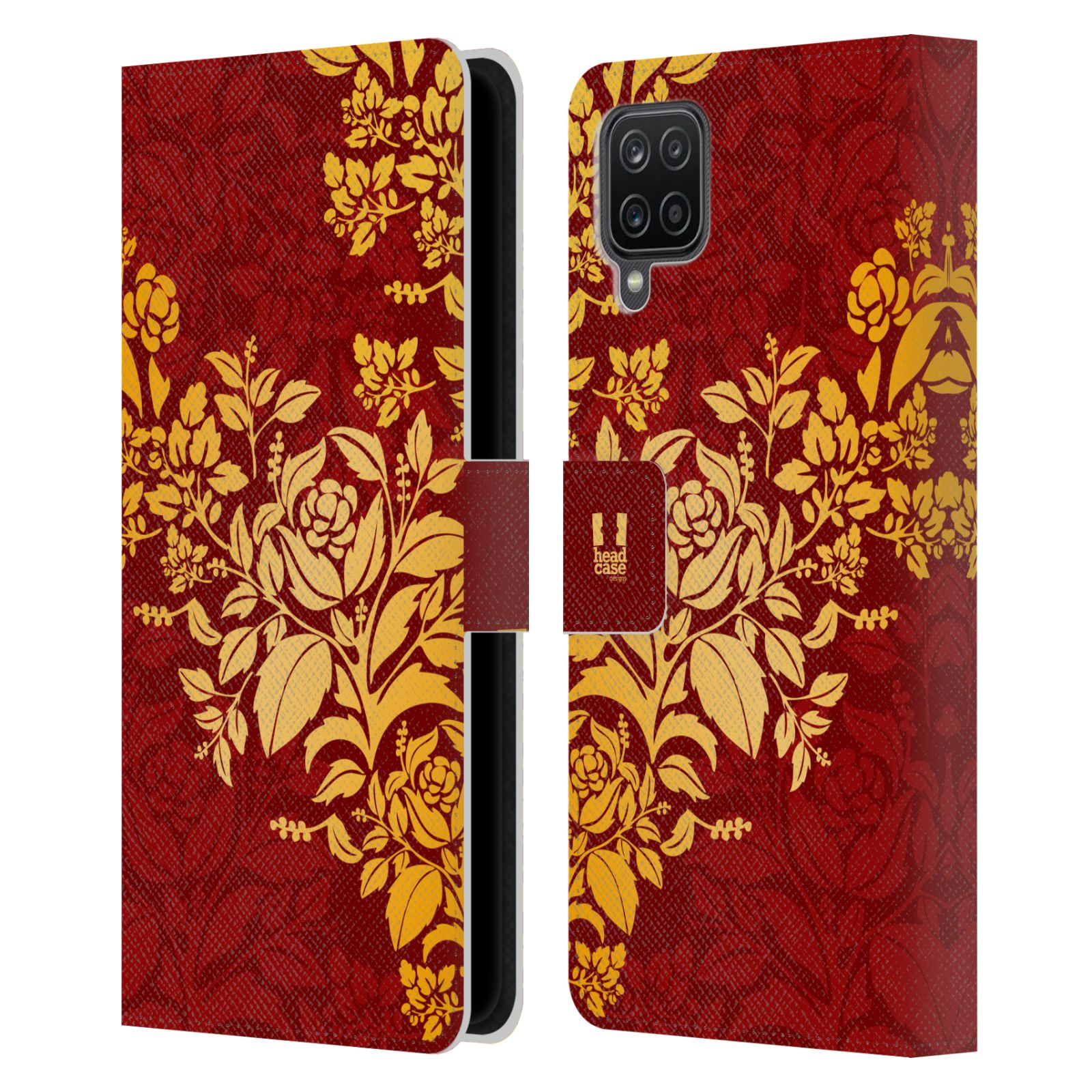 Pouzdro pro mobil Samsung Galaxy A12  - Moderní rudé baroko květy