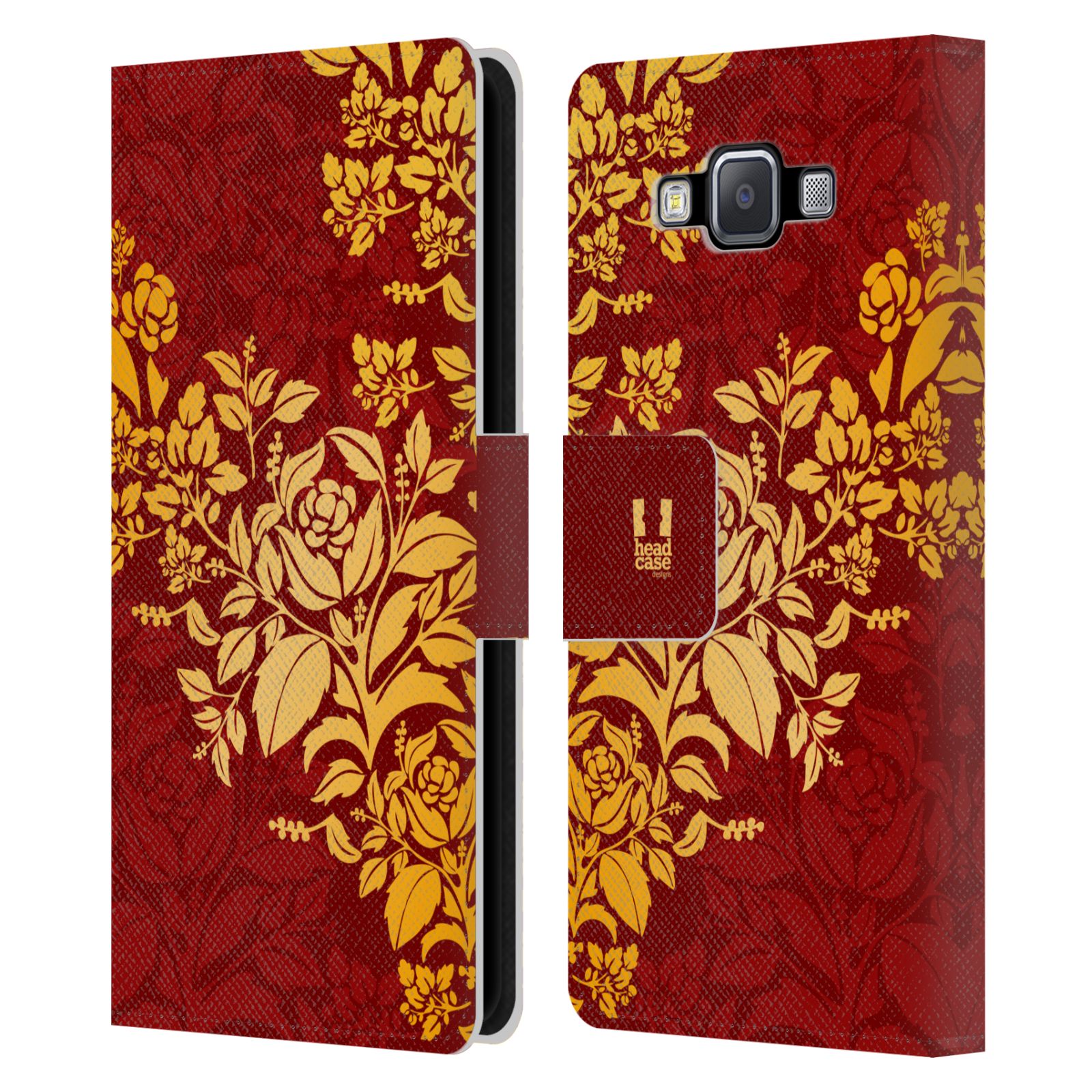 HEAD CASE Flipové pouzdro pro mobil Samsung Galaxy A5 moderní baroko rudá a zlatá