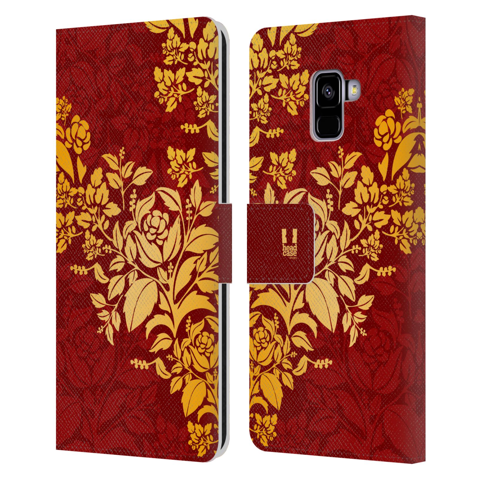 Pouzdro pro mobil Samsung Galaxy A8+ 2018 - Moderní rudé baroko květy