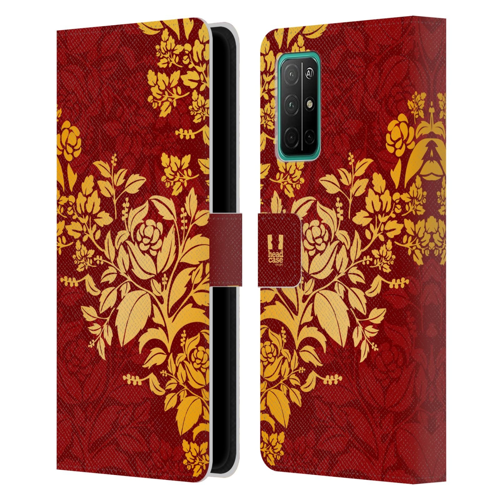 Pouzdro pro mobil Honor 30s - Moderní rudé baroko květy