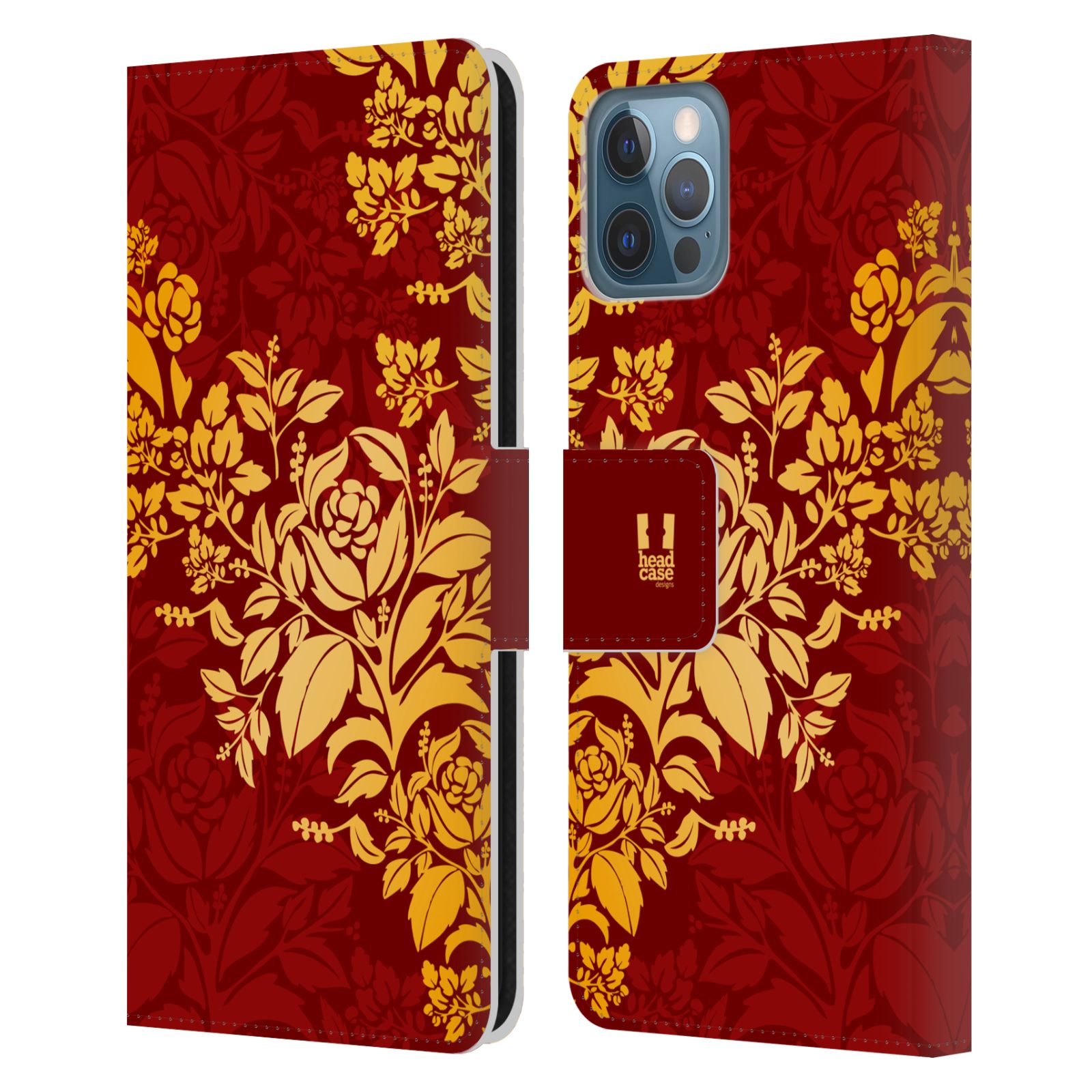 Pouzdro pro mobil Apple Iphone 12 / 12 Pro - Moderní rudé baroko květy