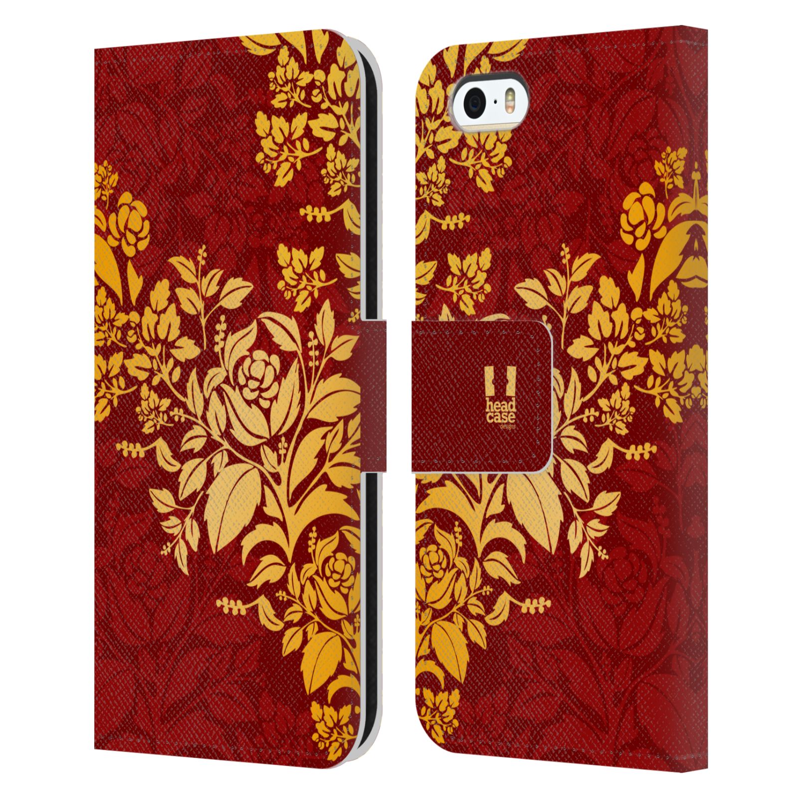 Pouzdro pro mobil Apple Iphone 5 / 5S / SE 2015 - Moderní rudé baroko květy