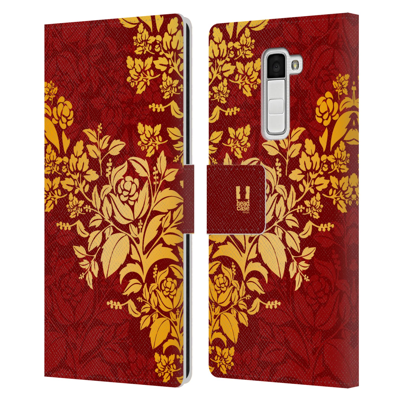 HEAD CASE Flipové pouzdro pro mobil LG K10 moderní baroko rudá a zlatá