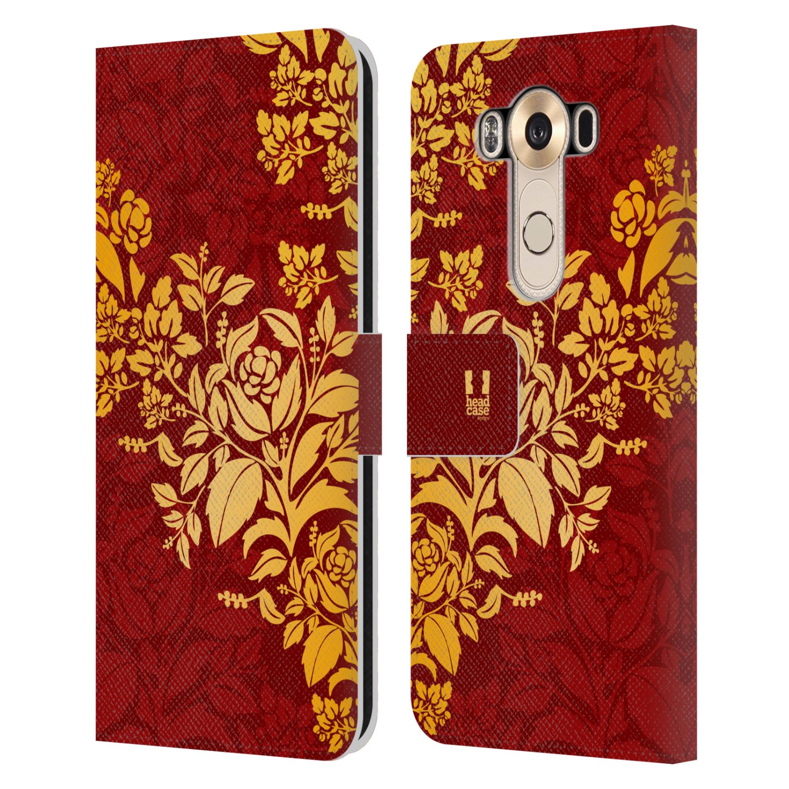 HEAD CASE Flipové pouzdro pro mobil LG V10 moderní baroko rudá a zlatá