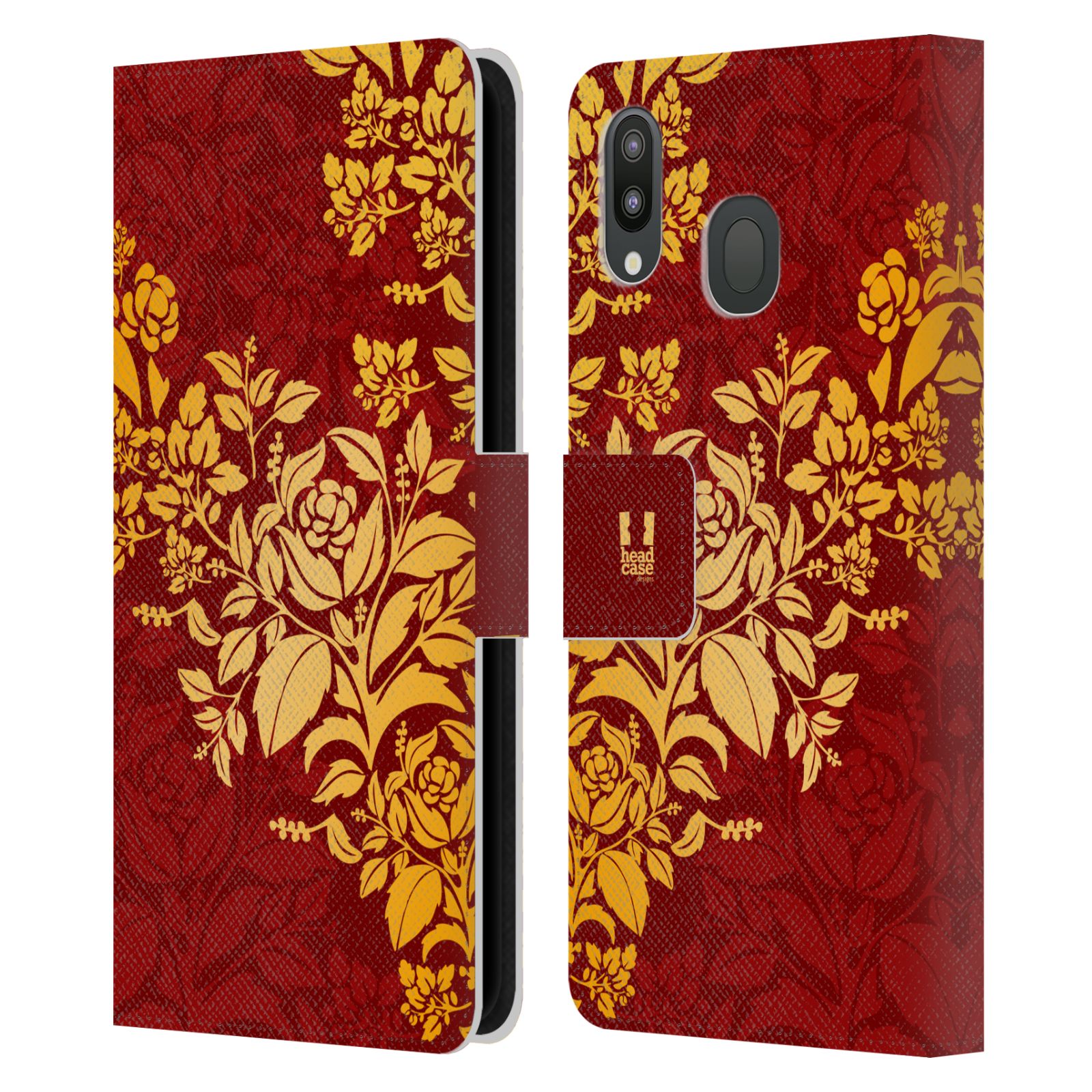 Pouzdro na mobil Samsung Galaxy M20 moderní baroko rudá a zlatá