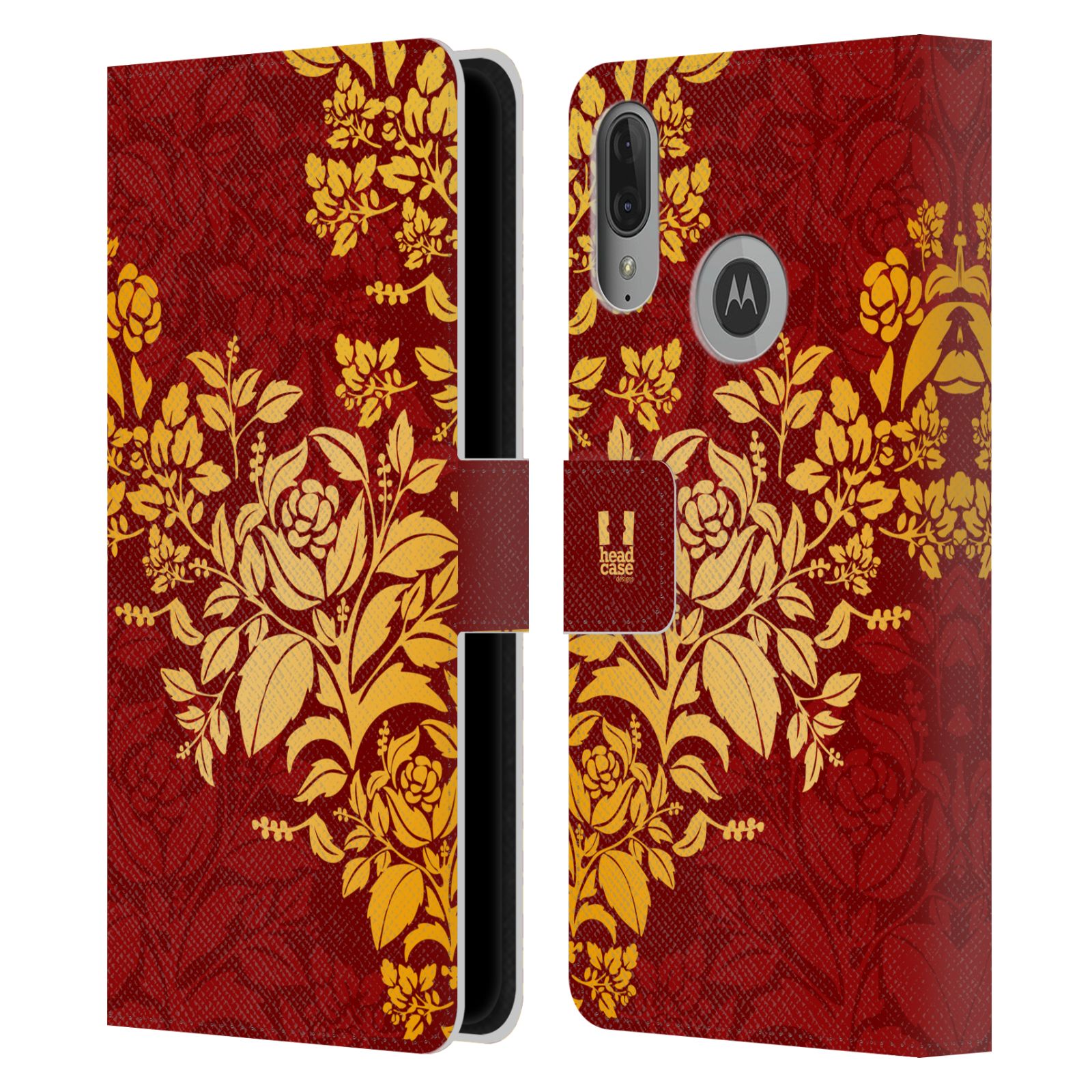 Pouzdro pro mobil Motorola Moto E6 PLUS  - Moderní rudé baroko květy