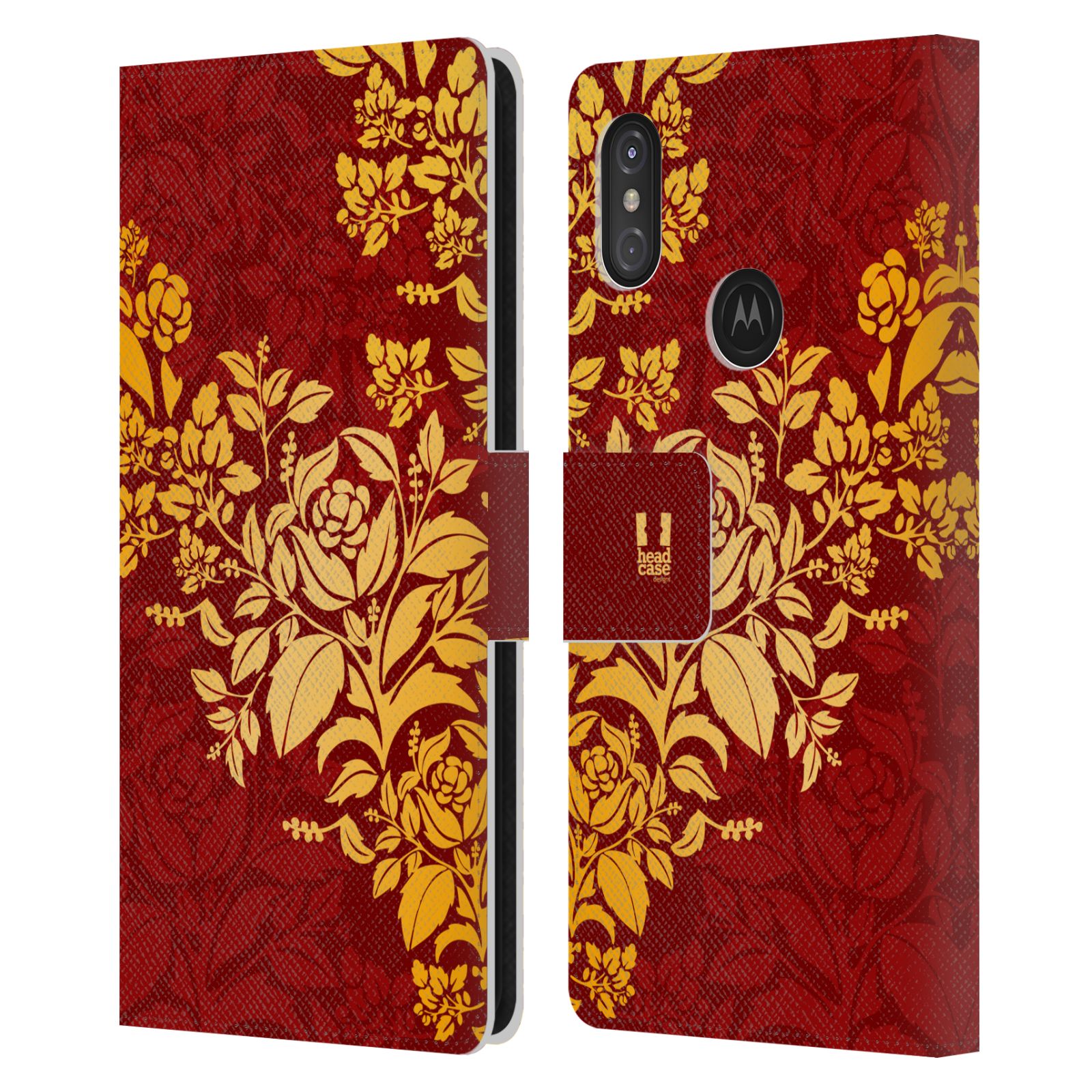 Pouzdro pro mobil Motorola ONE POWER  - Moderní rudé baroko květy