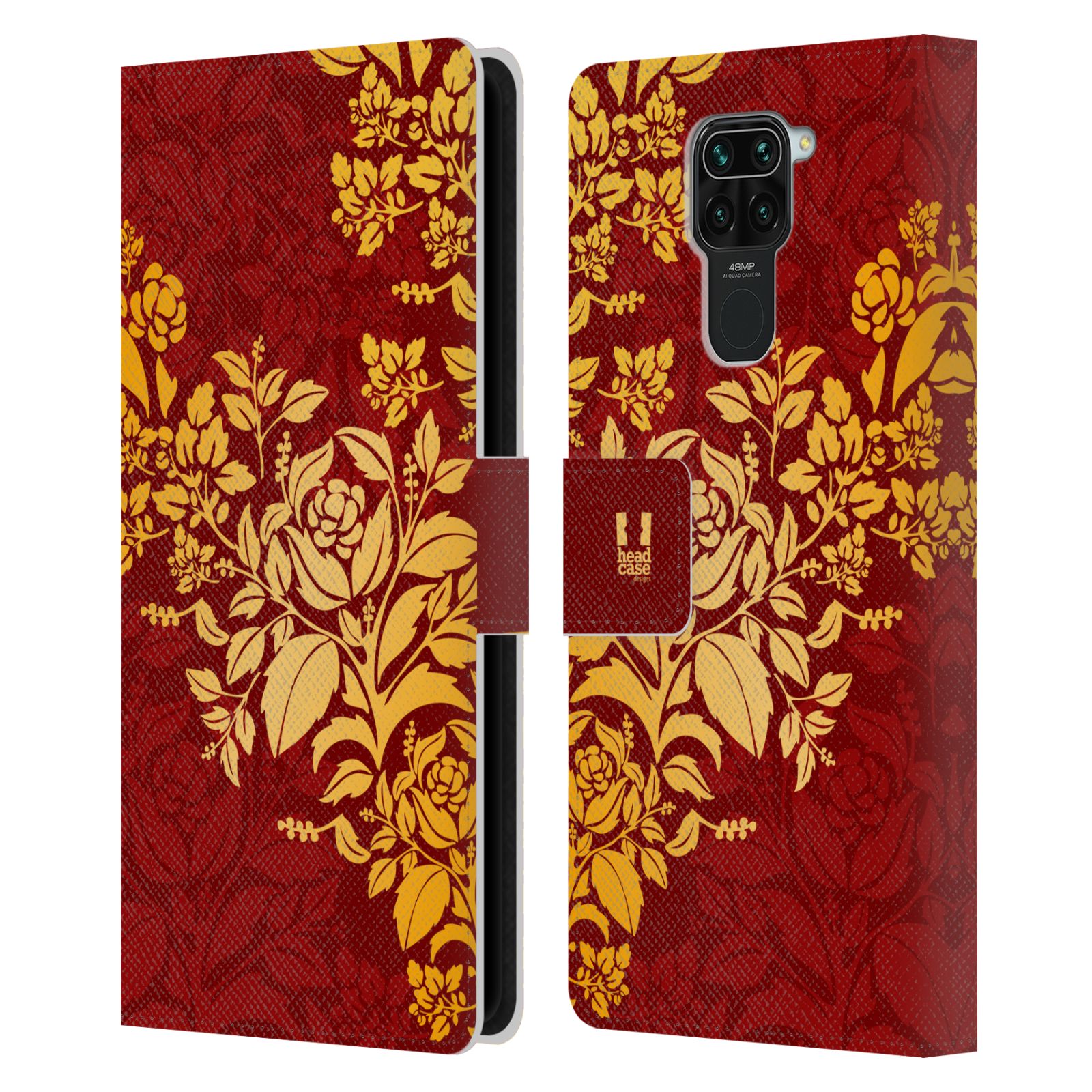 Pouzdro pro mobil Xiaomi Redmi Note 9  - Moderní rudé baroko květy