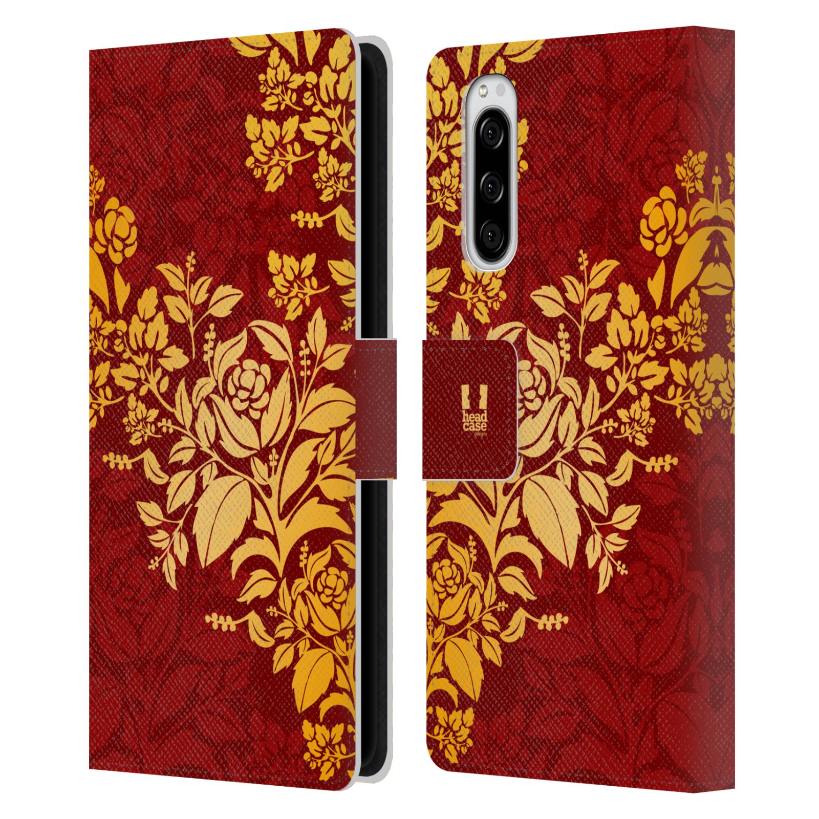 Pouzdro pro mobil Sony Xperia 5  - Moderní rudé baroko květy