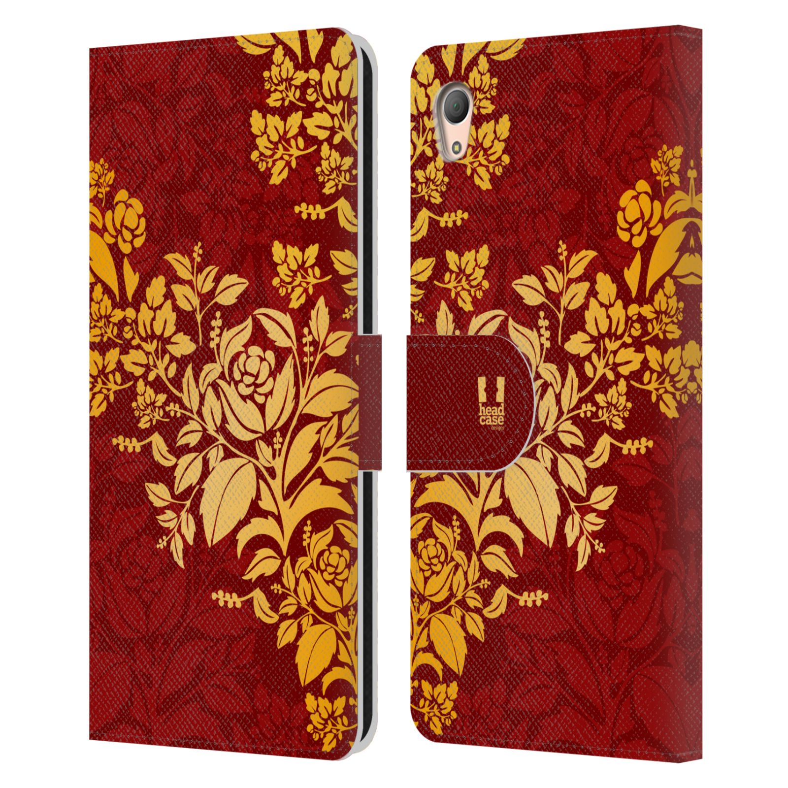 HEAD CASE Flipové pouzdro pro mobil SONY XPERIA Z3+ (PLUS) moderní baroko rudá a zlatá